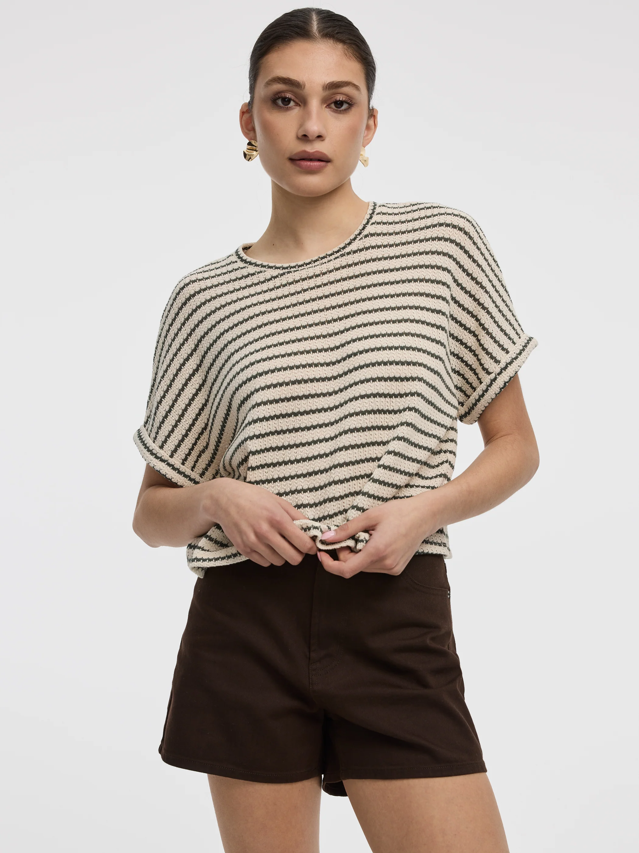 Striped Short-Dolman-Sleeve Crew-Neck Tee - Image 5