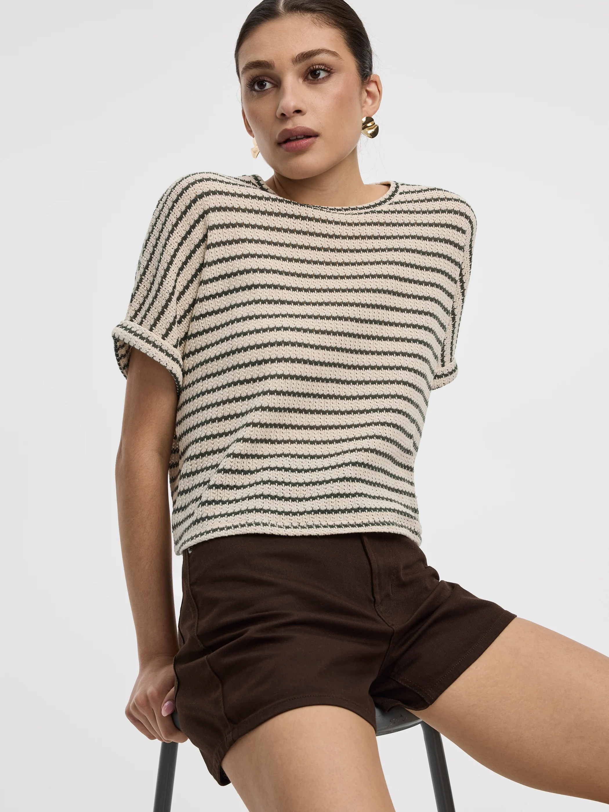Striped Short-Dolman-Sleeve Crew-Neck Tee - Image 8