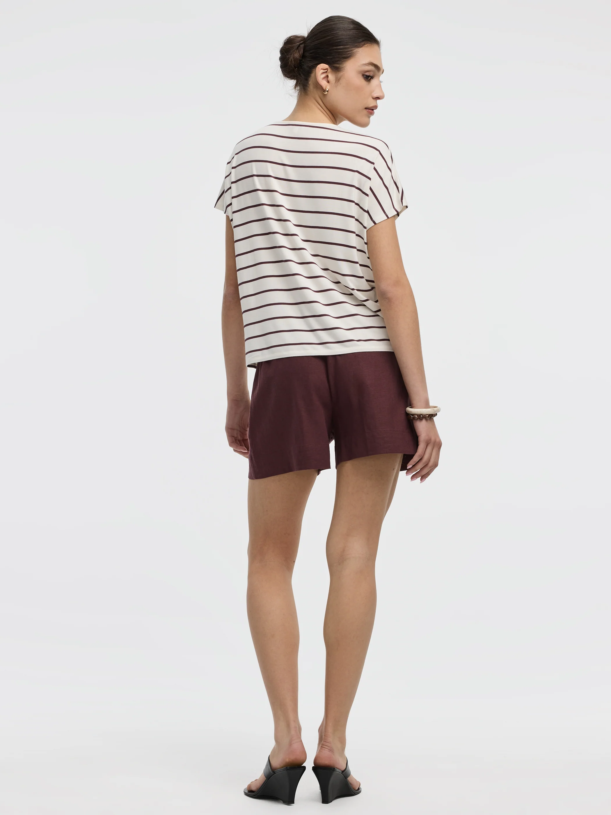 Striped Short-Dolman-Sleeve Boat-Neck T-Shirt - Image 3