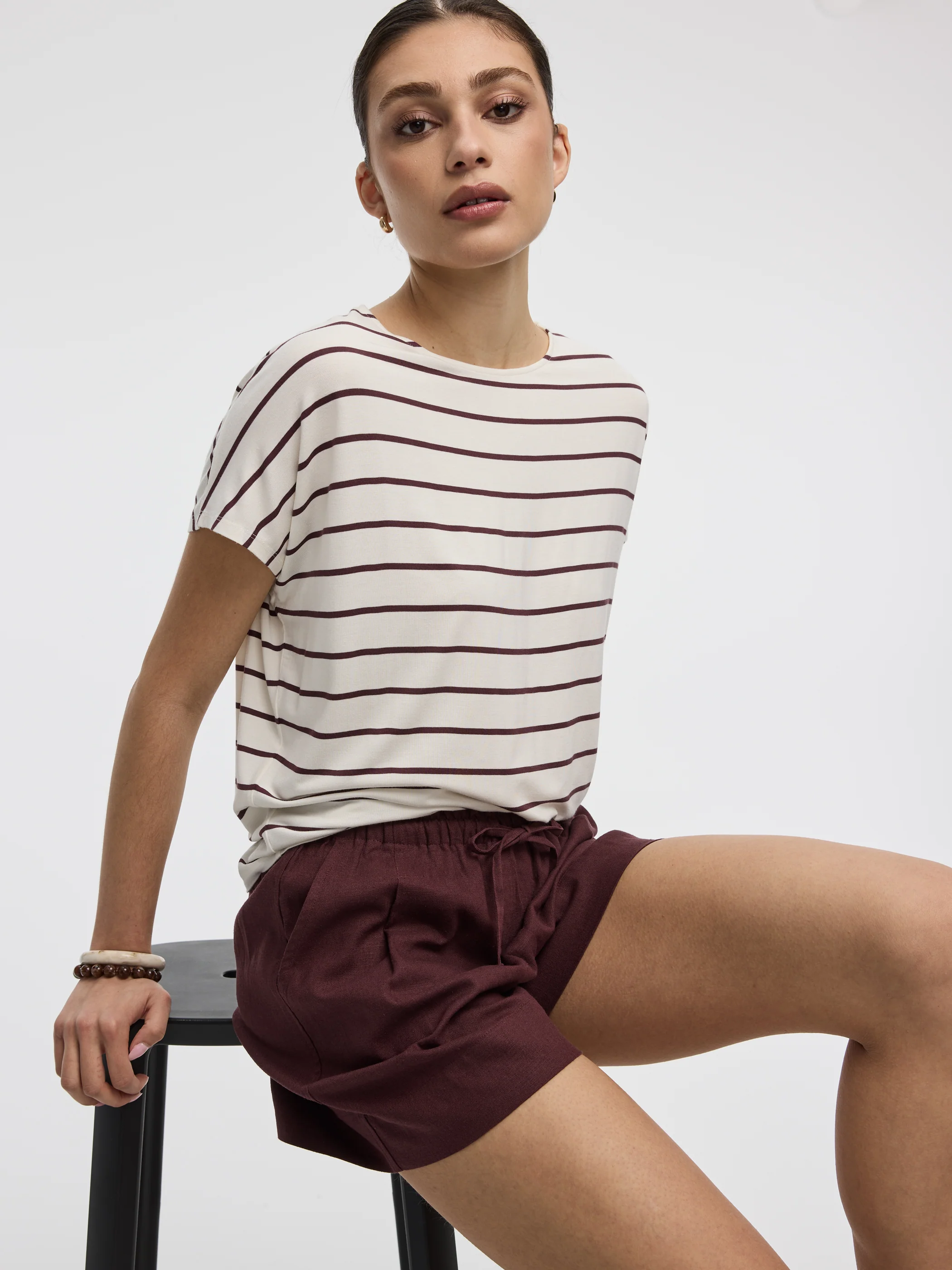 Striped Short-Dolman-Sleeve Boat-Neck T-Shirt - Image 4