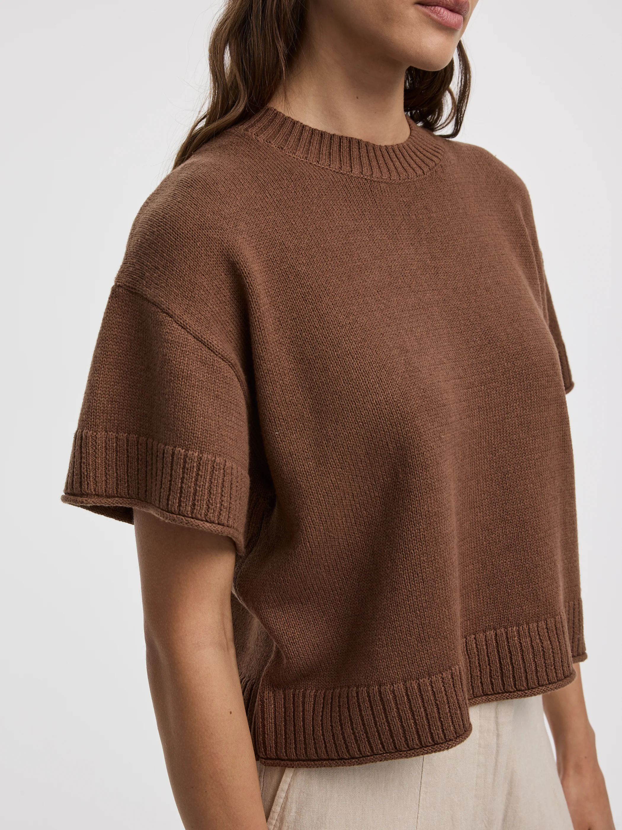 Short-Sleeve Crew-Neck Loose Sweater - Image 2