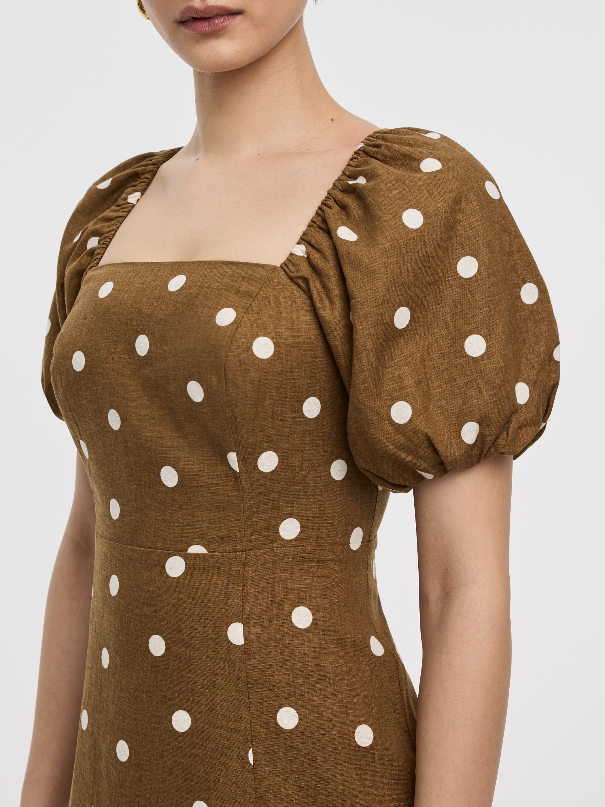 Square-Neck Midi Dress with Bubble Sleeves - Image 2