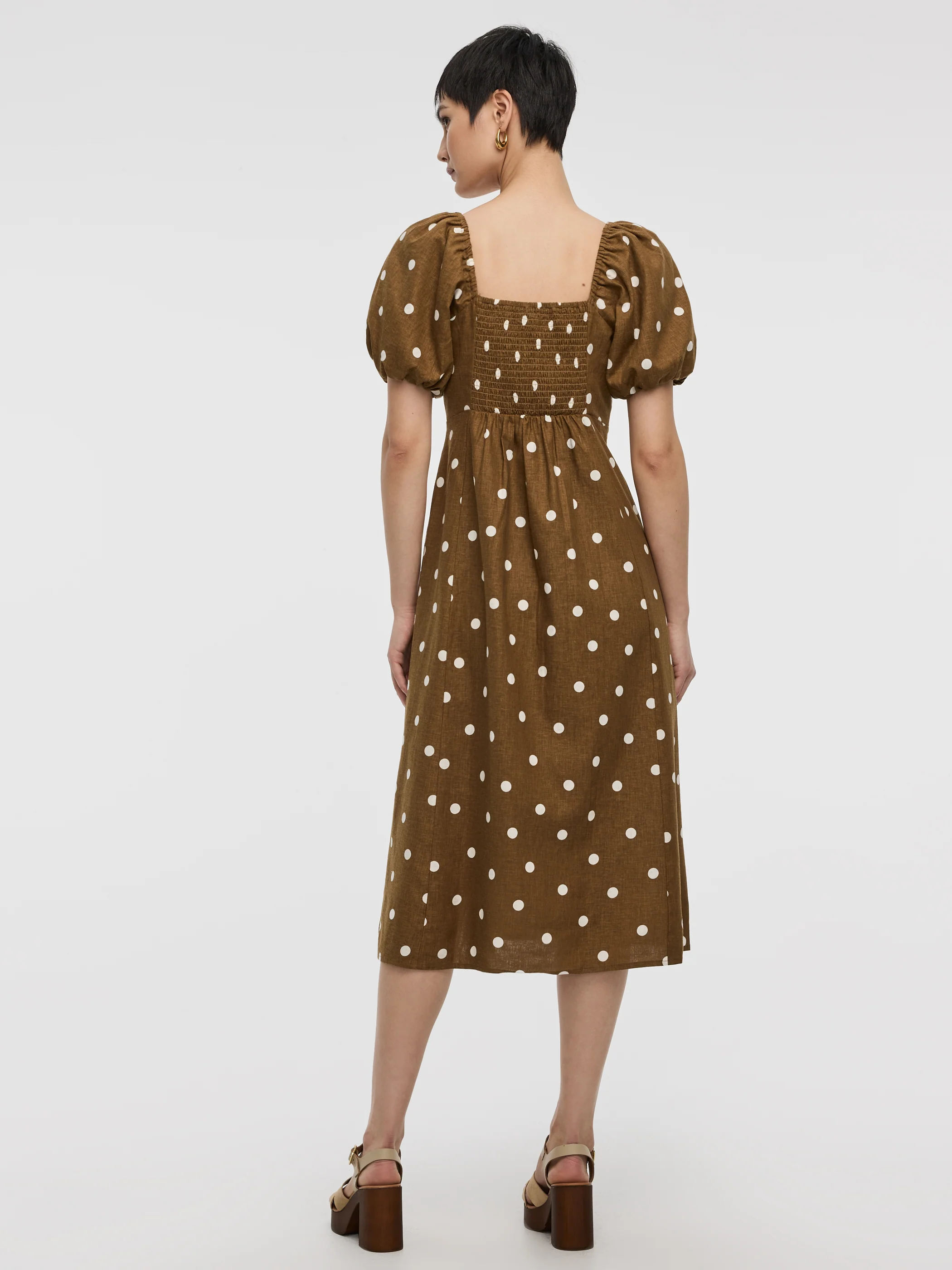 Square-Neck Midi Dress with Bubble Sleeves - Image 3