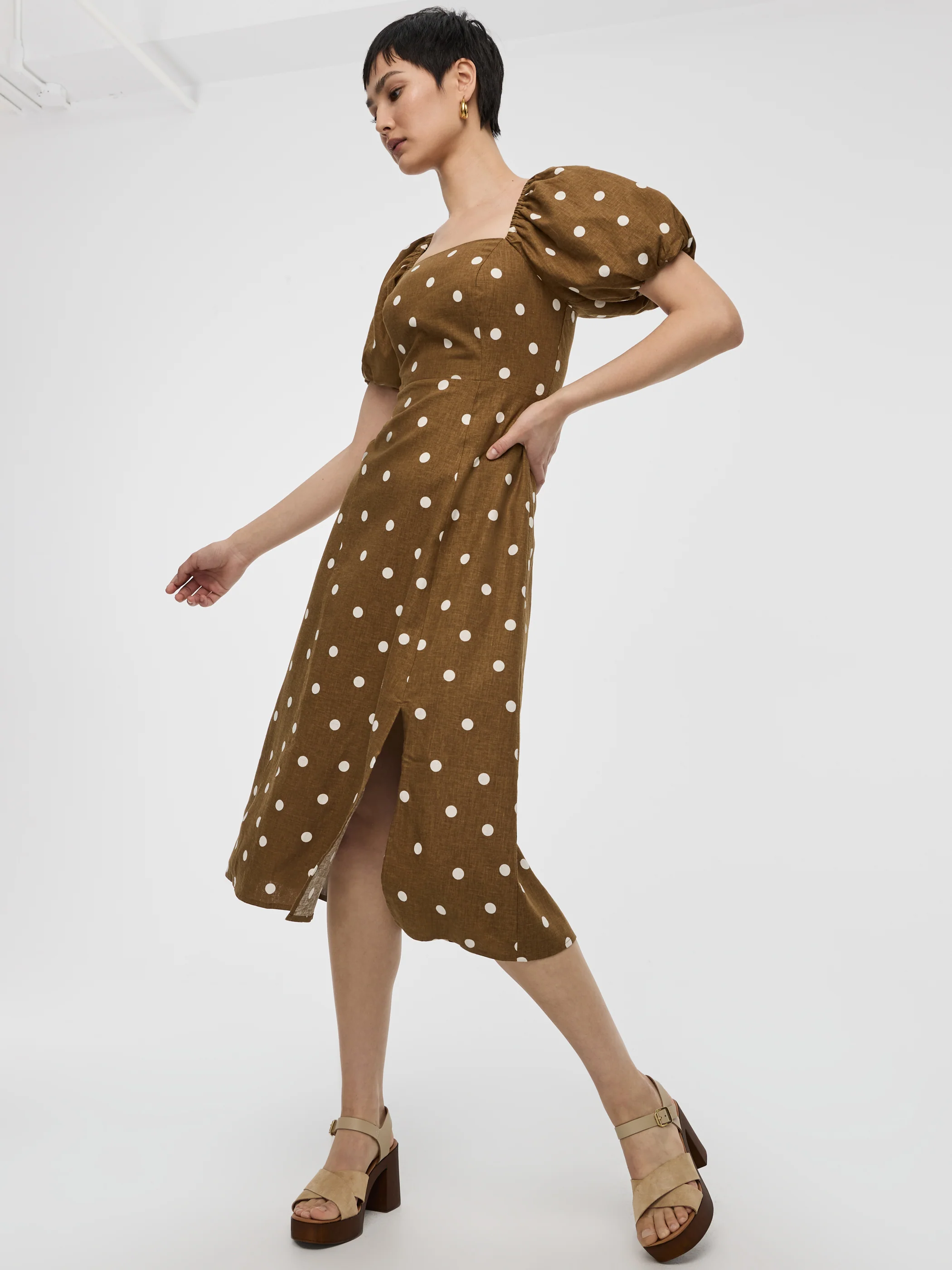 Square-Neck Midi Dress with Bubble Sleeves - Image 4