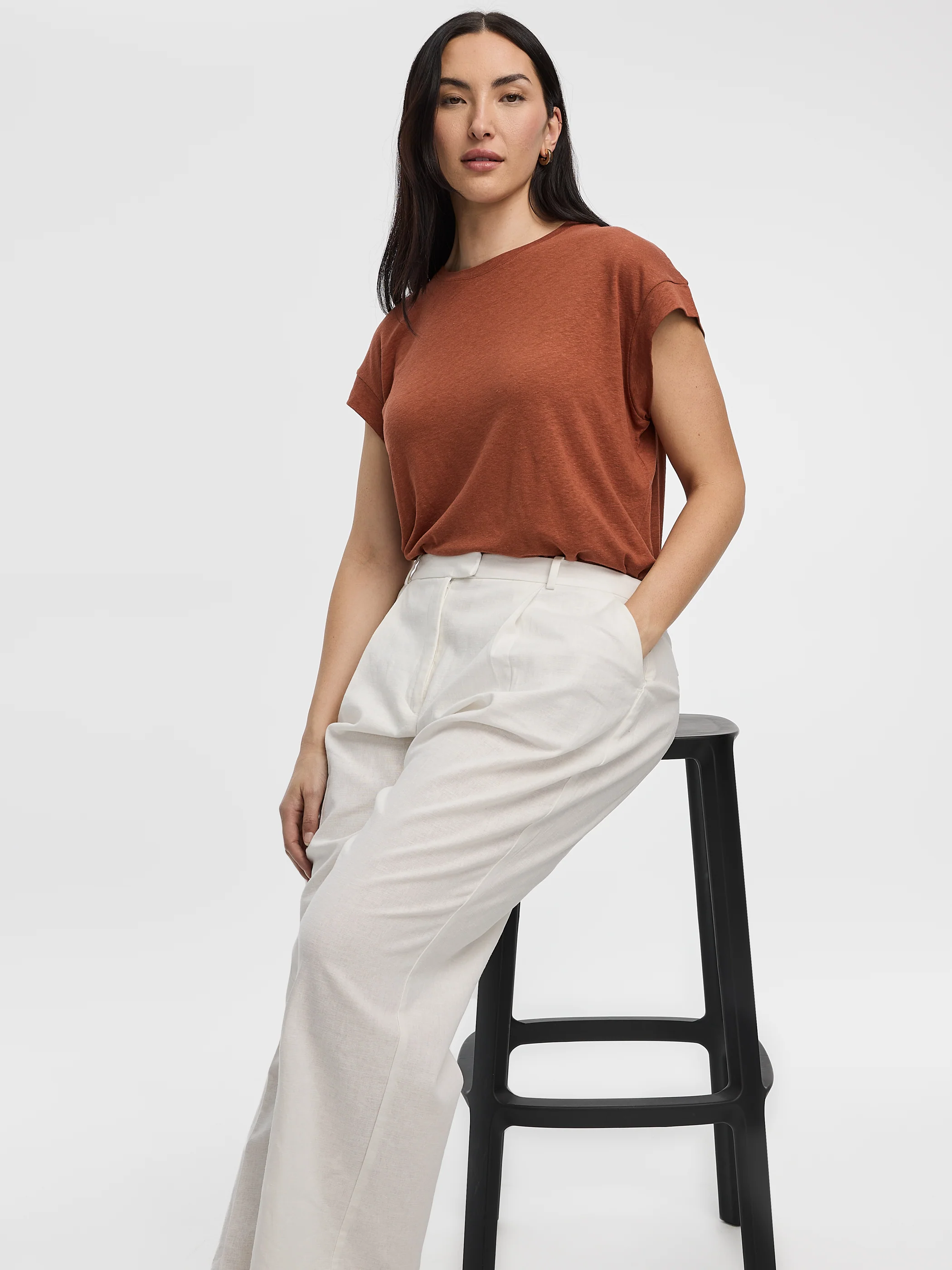 Linen-Blend Straight-Leg High-Rise Pant - Curvy Fit - Image 10