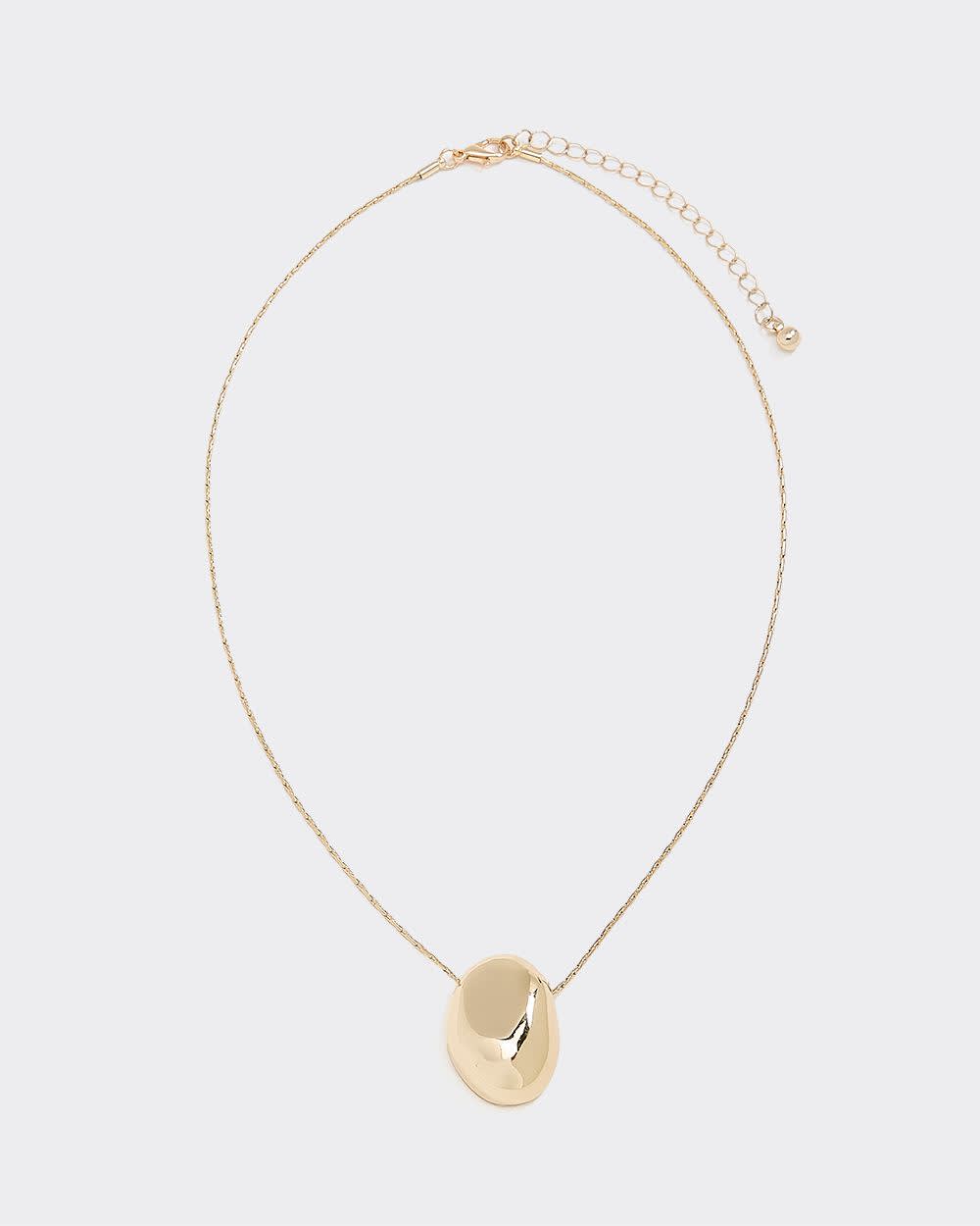 Long Necklace with Oval Metal Pendant - Image 5