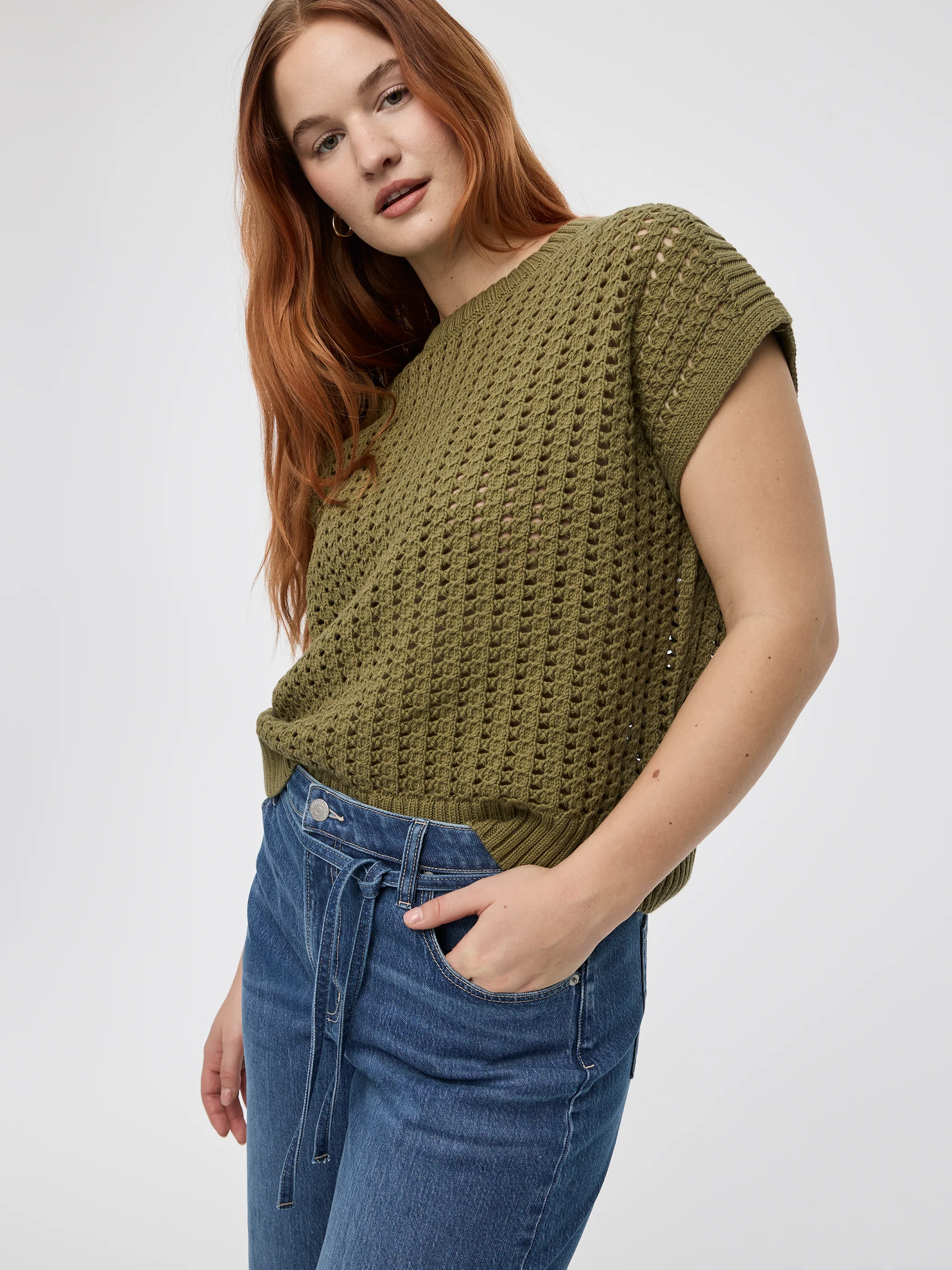 Extended-Sleeve Crew-Neck Sweater with Open Stitches - Image 12