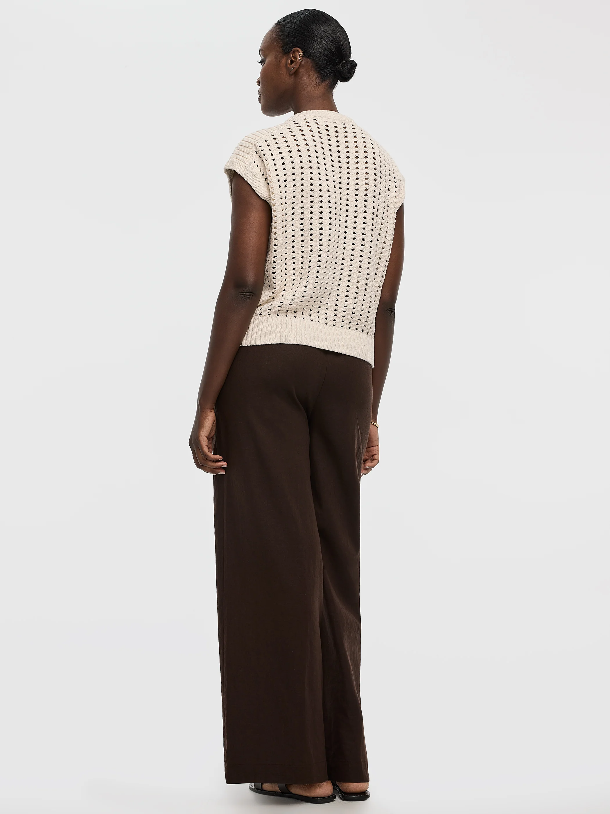 Extended-Sleeve Crew-Neck Sweater with Open Stitches - Image 3