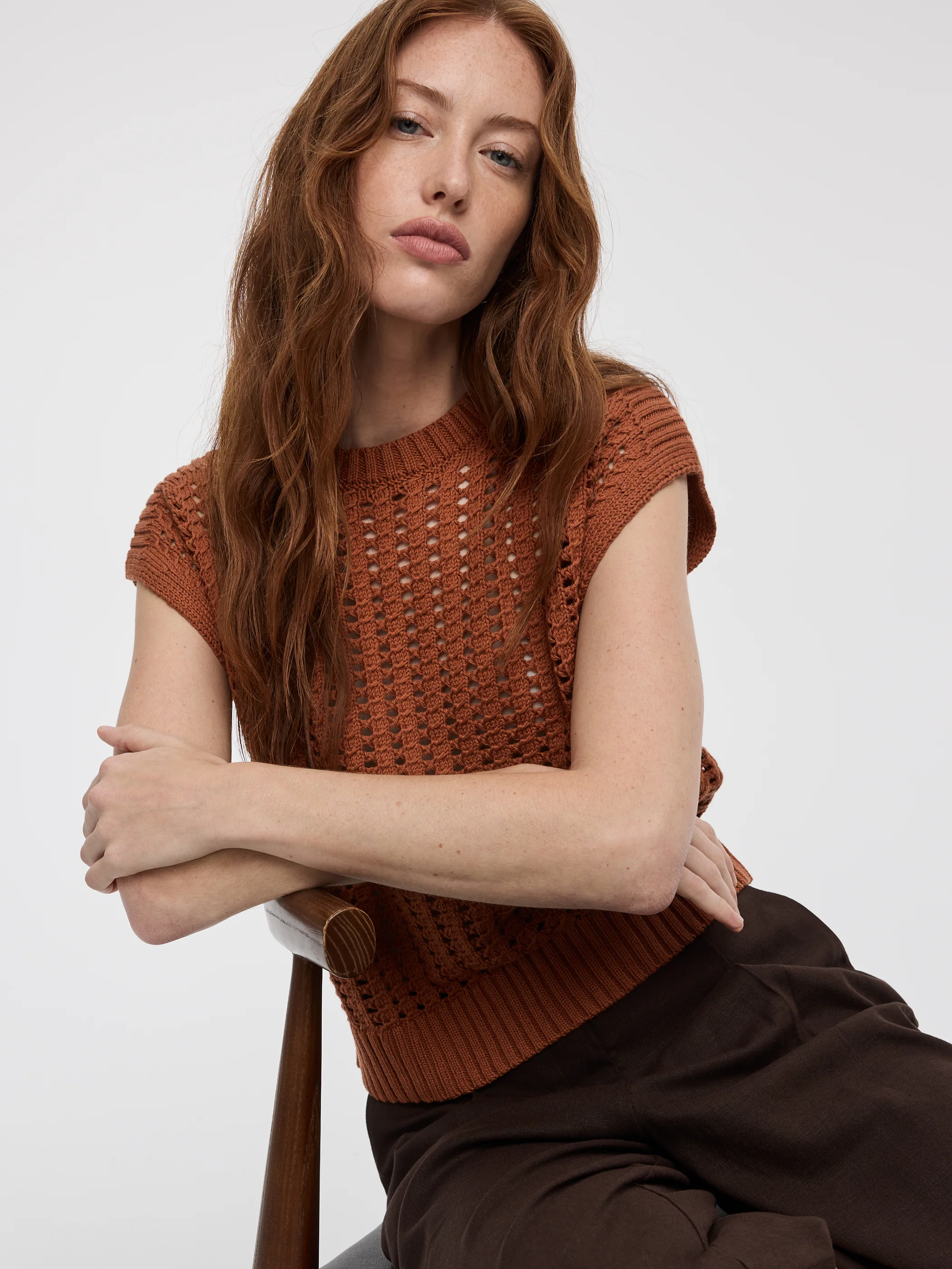 Extended-Sleeve Crew-Neck Sweater with Open Stitches - Image 8