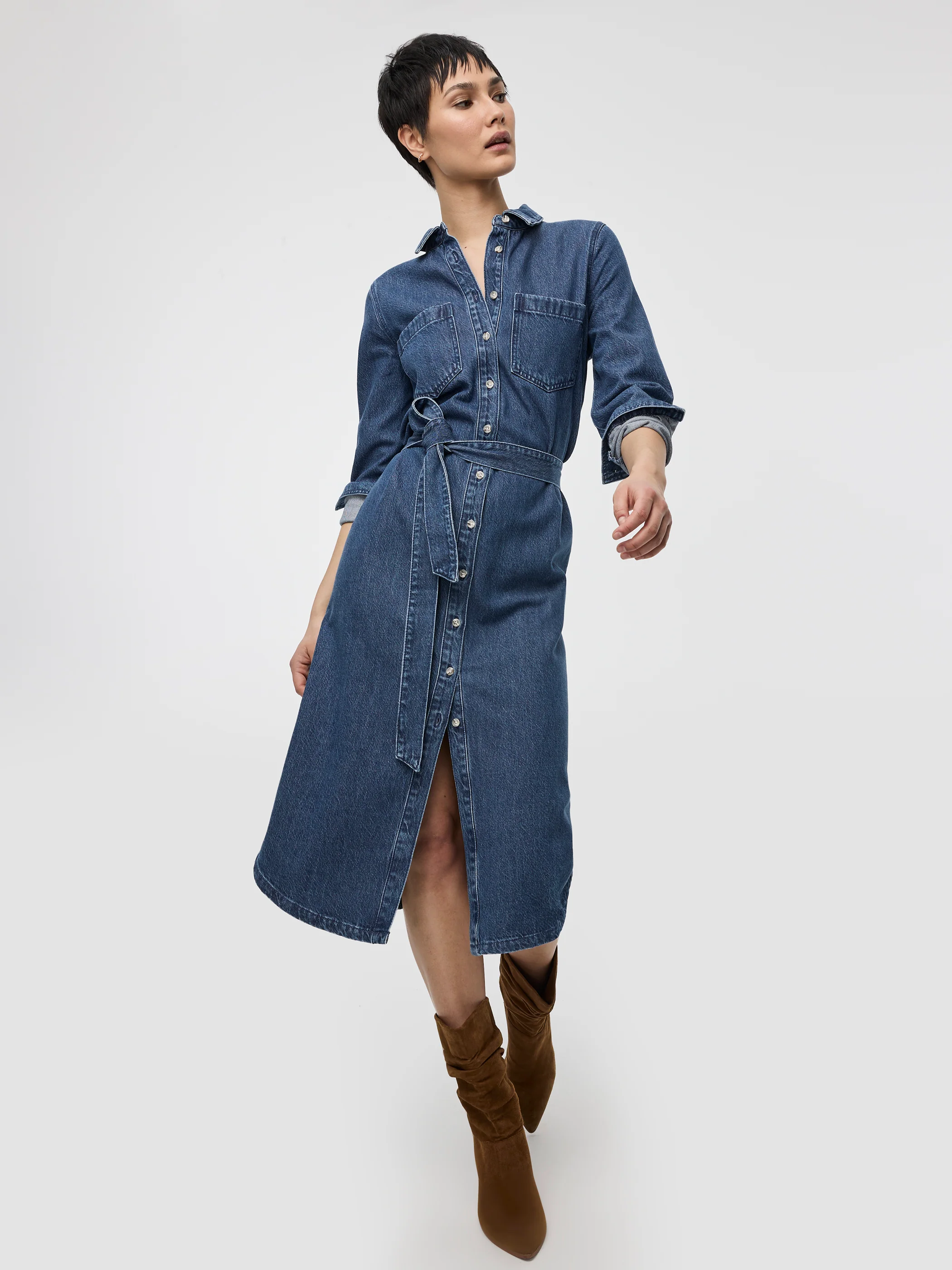 Midi Shirt Denim Dress - Image 4