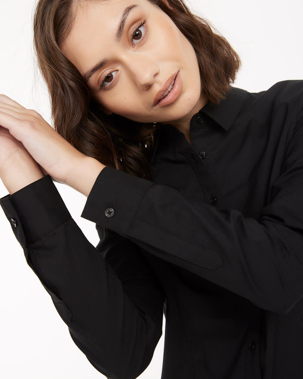 Long-Sleeve Fitted Poplin Blouse - R Essentials - Image 3