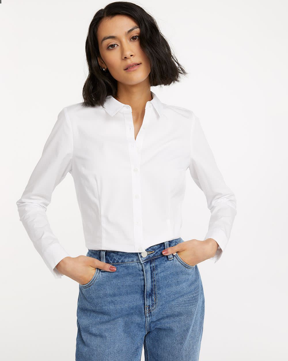Long-Sleeve Fitted Poplin Blouse - R Essentials - Image 4