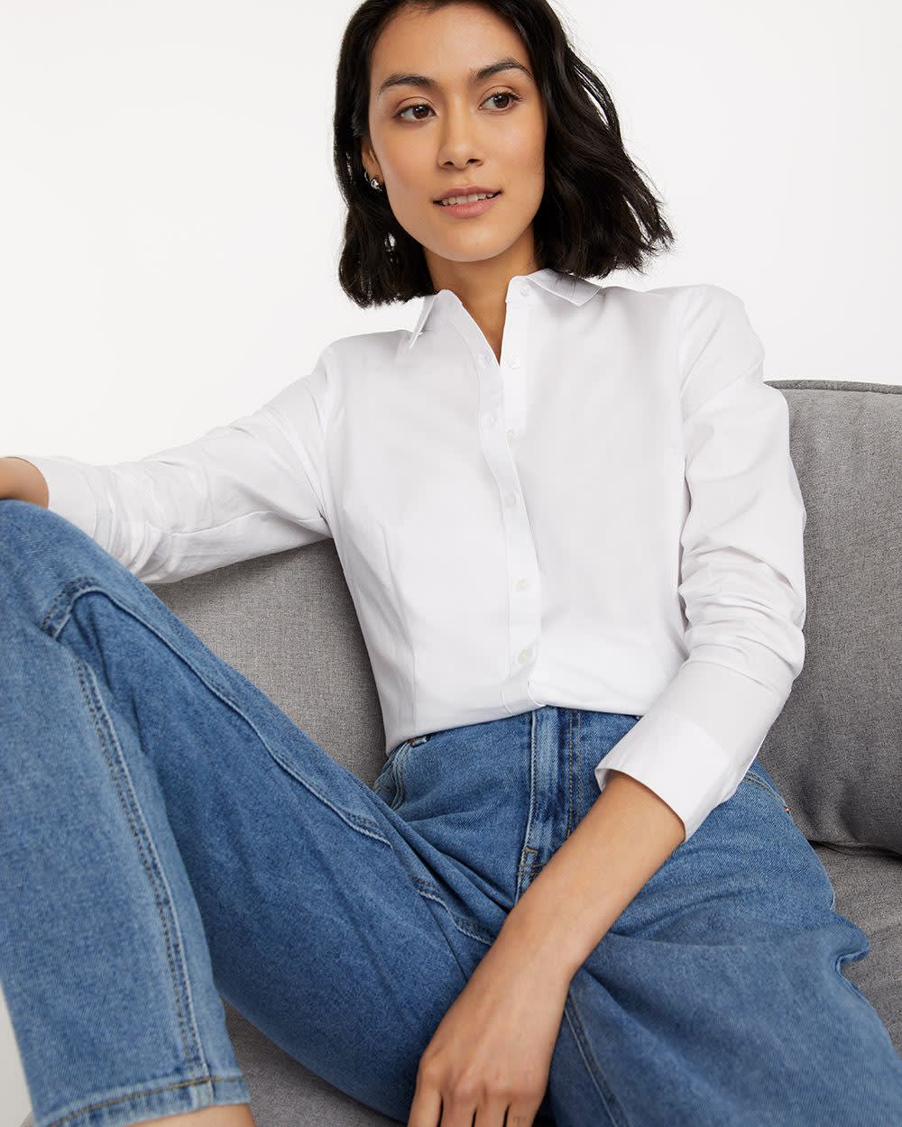 Long-Sleeve Fitted Poplin Blouse - R Essentials - Image 6