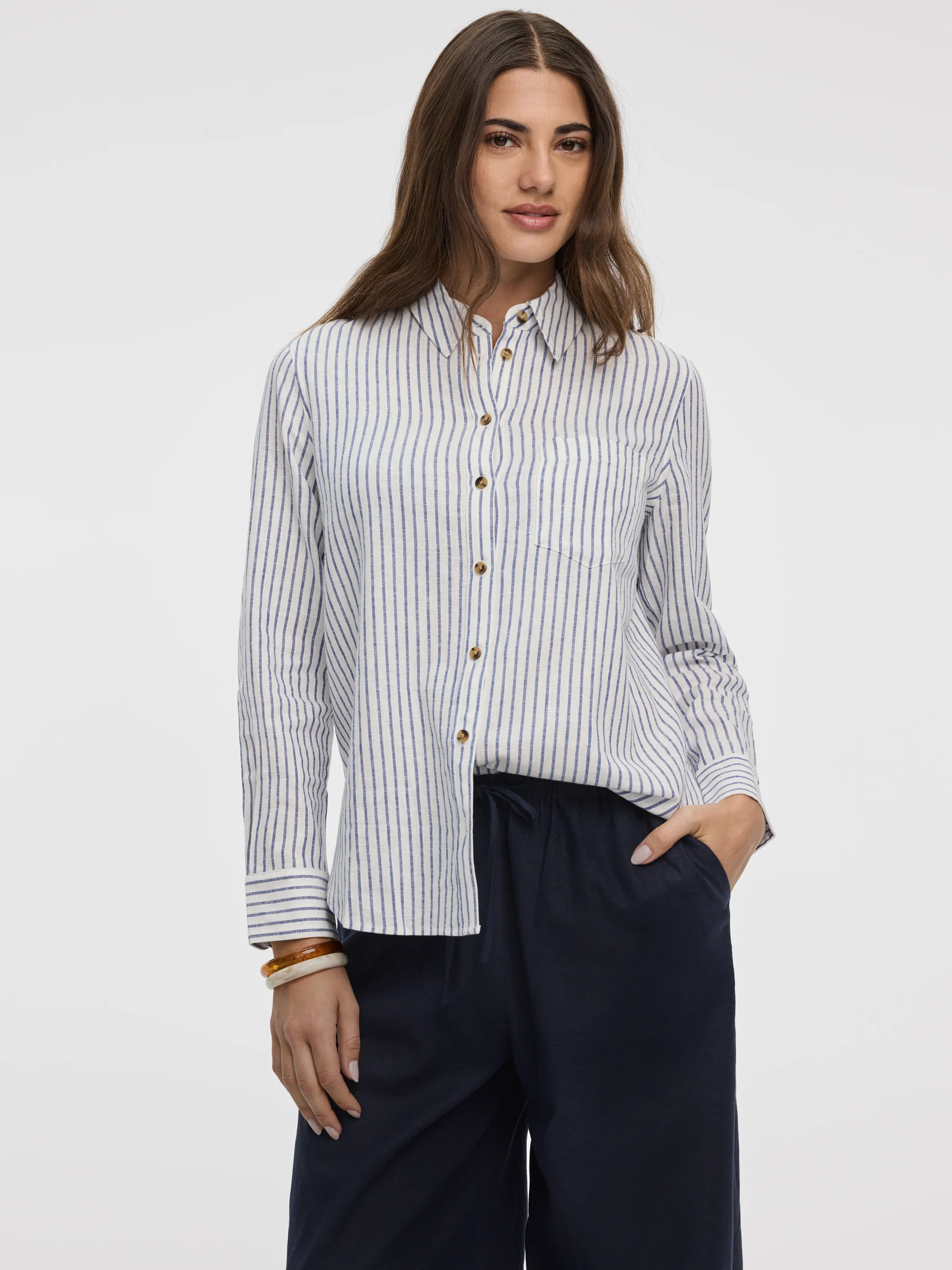 Striped Long-Sleeve Linen-Blend Shirt - Image 5