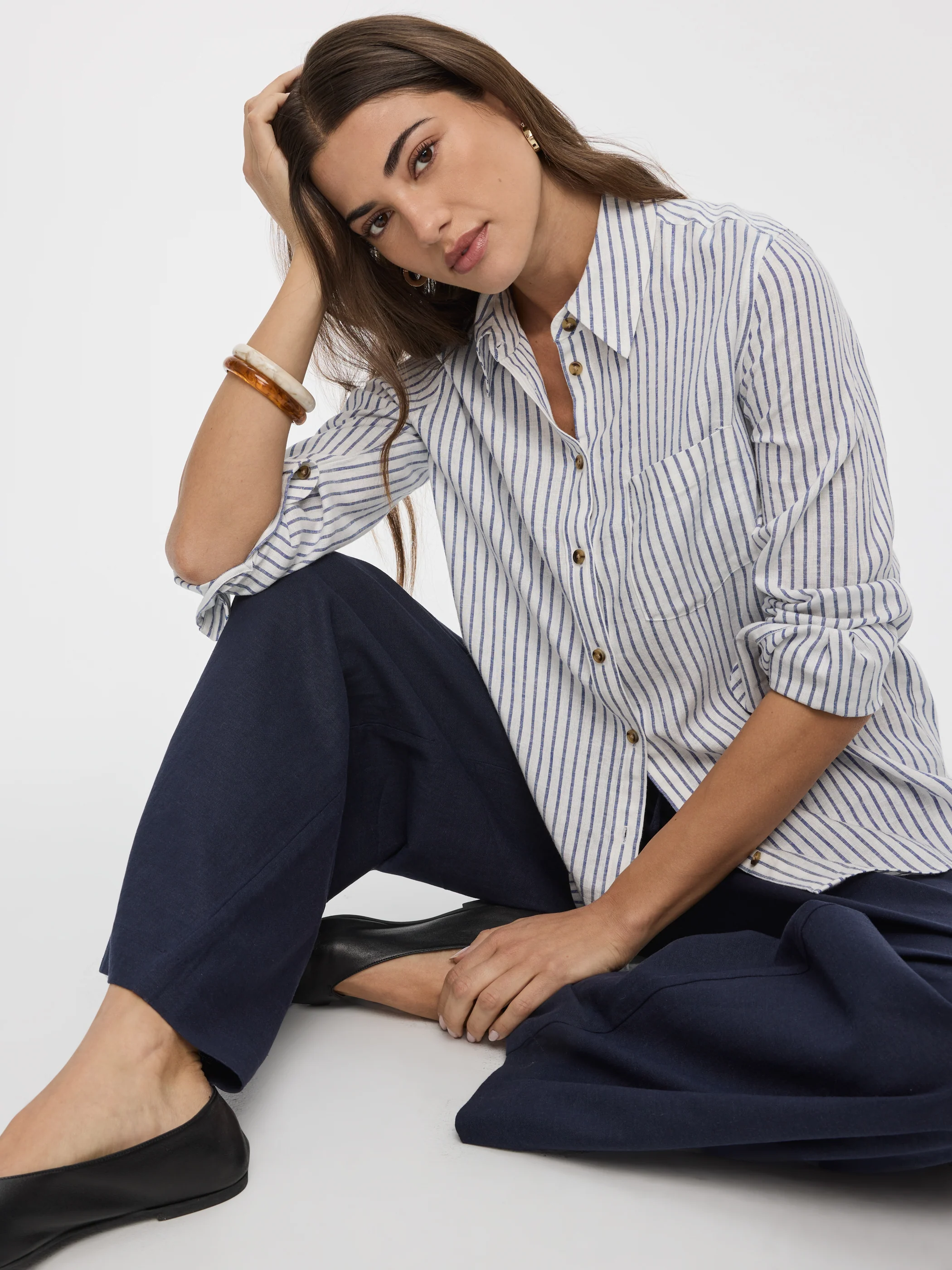 Striped Long-Sleeve Linen-Blend Shirt - Image 8