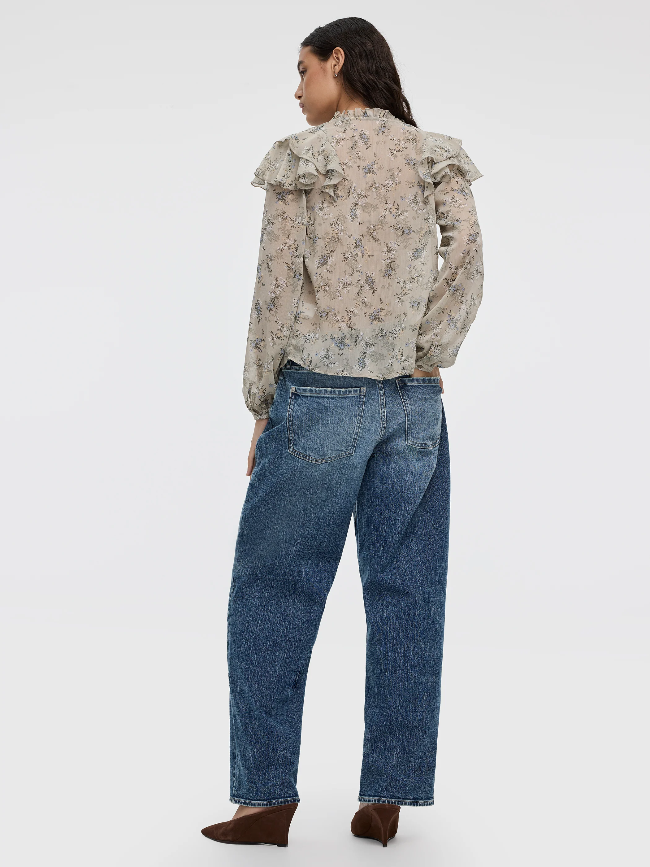 Long-Sleeve Split-Neck Blouse with Ruffled Details - Image 3
