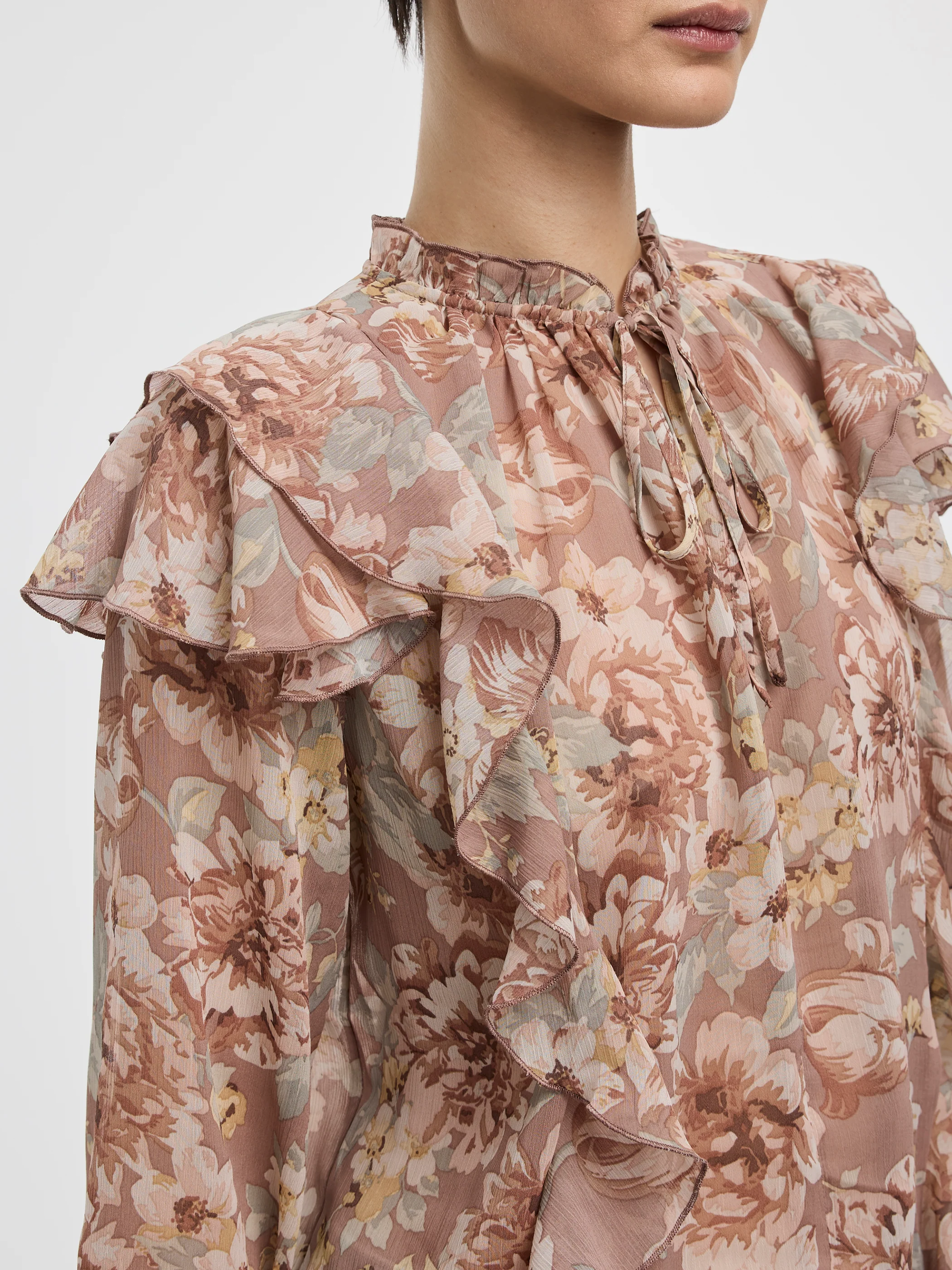Long-Sleeve Split-Neck Blouse with Ruffled Details - Image 6