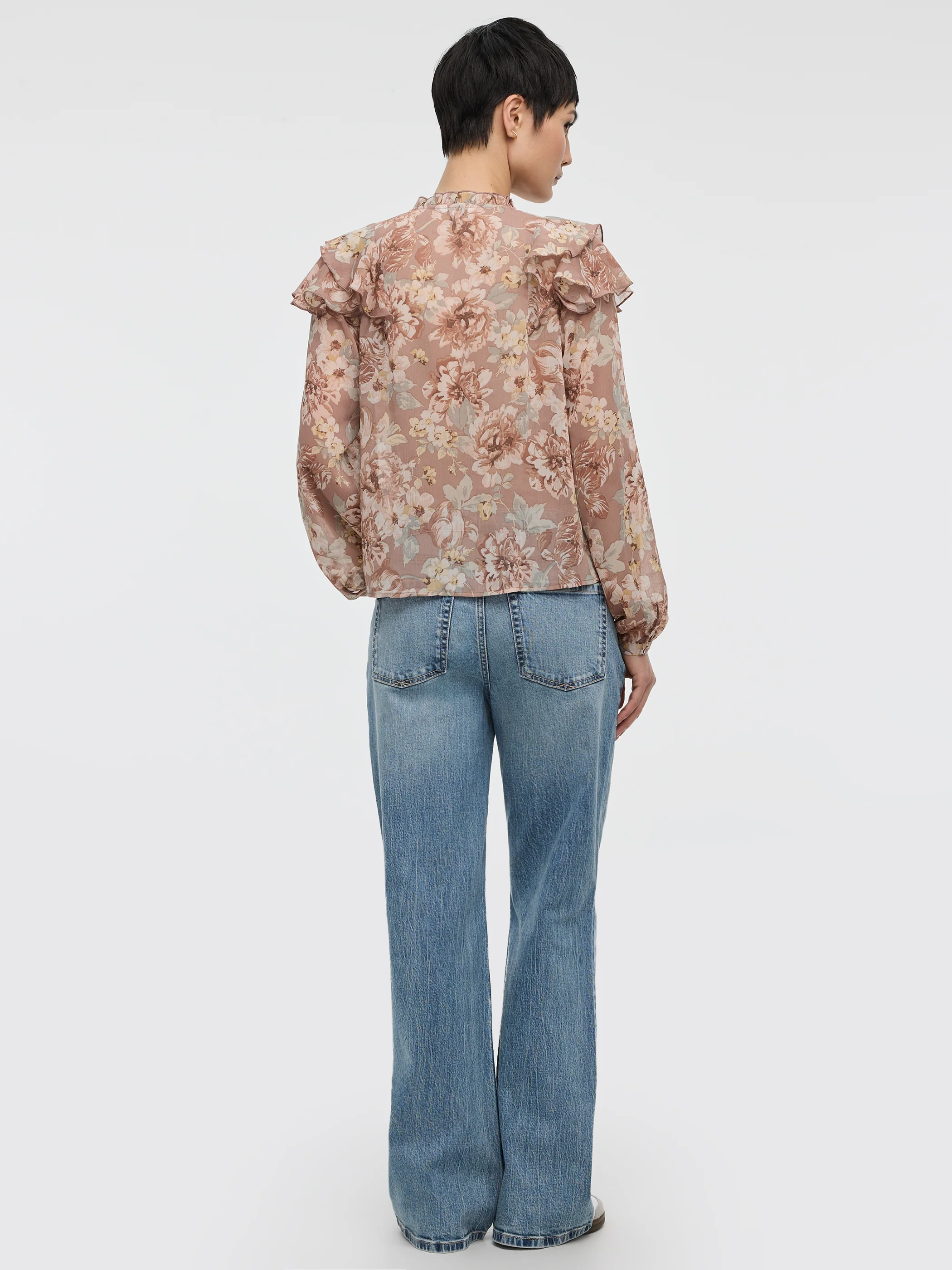 Long-Sleeve Split-Neck Blouse with Ruffled Details - Image 7