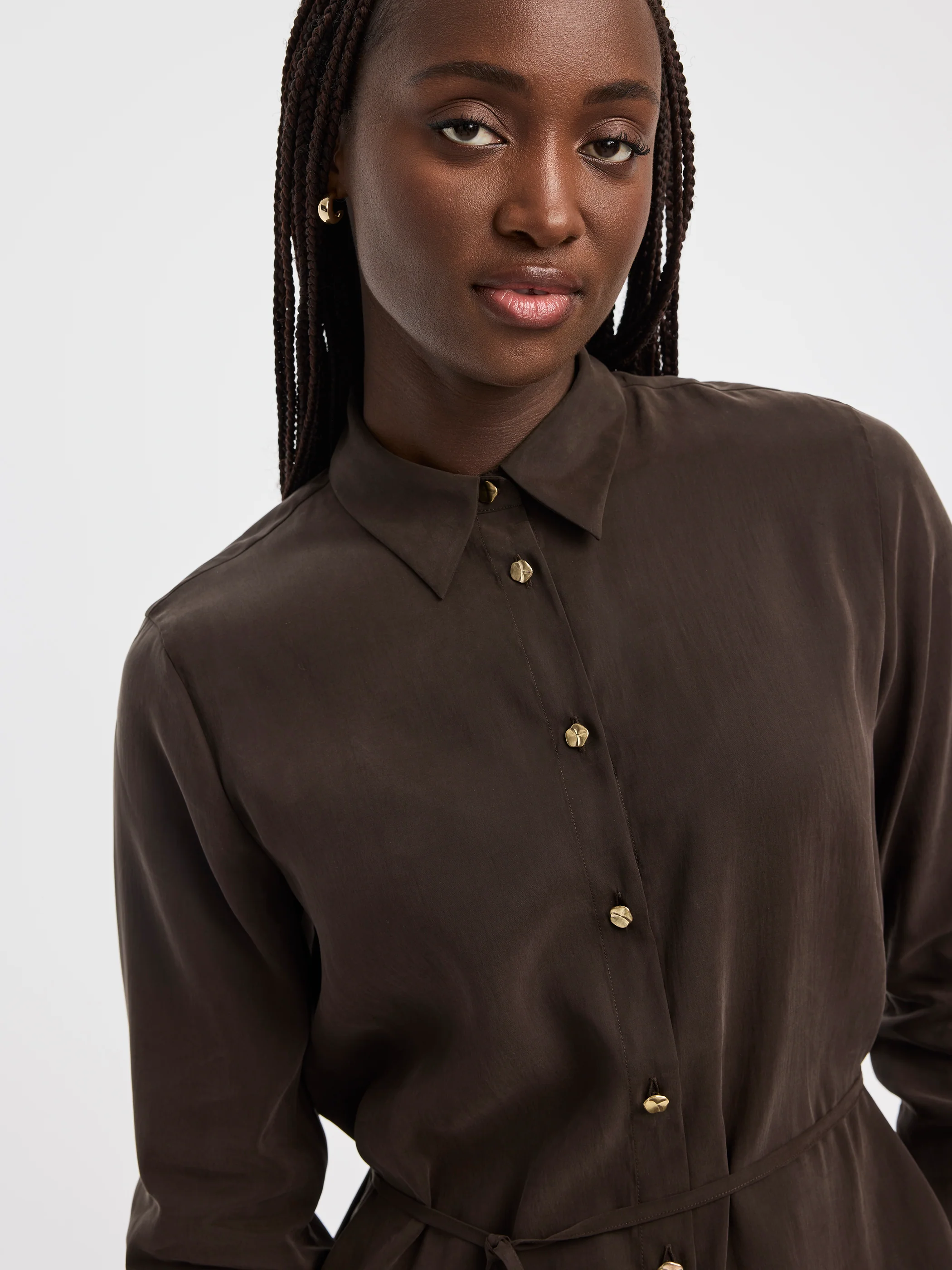 Long-Sleeve Shirt with Self-Tie Sash - Image 3