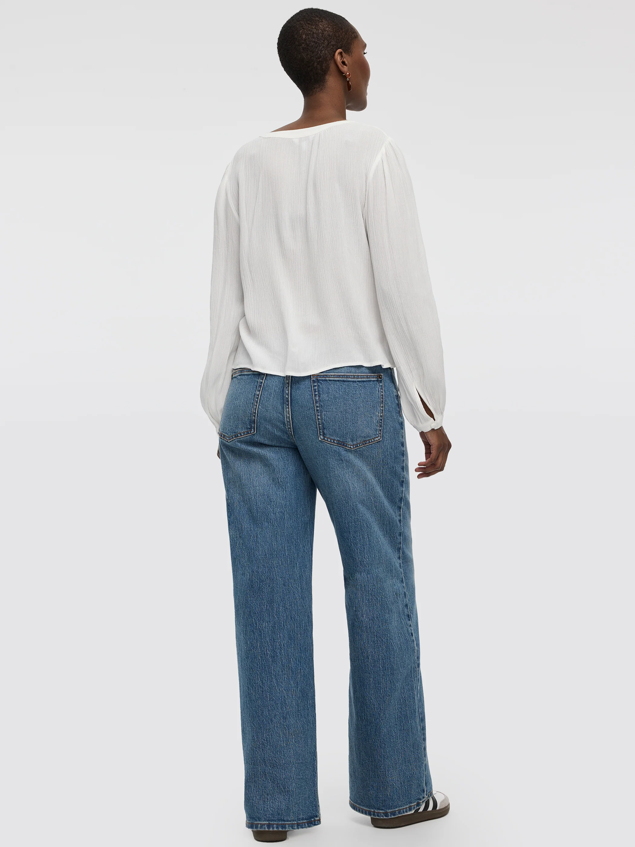Long-Sleeve Split-Neck Blouse with Embroideries - Image 3