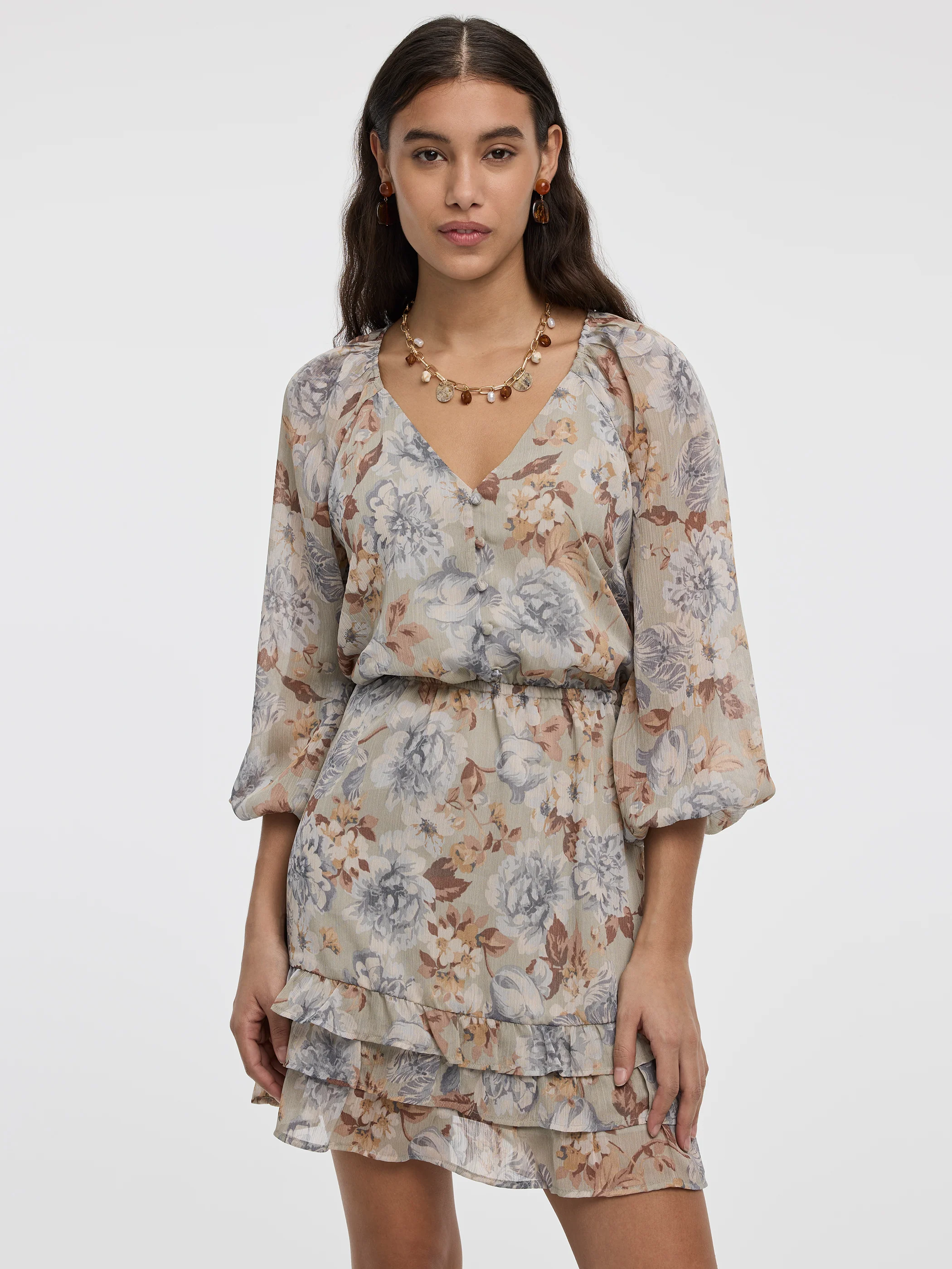 Long-Sleeve V-Neck Mini Dress - Image 4