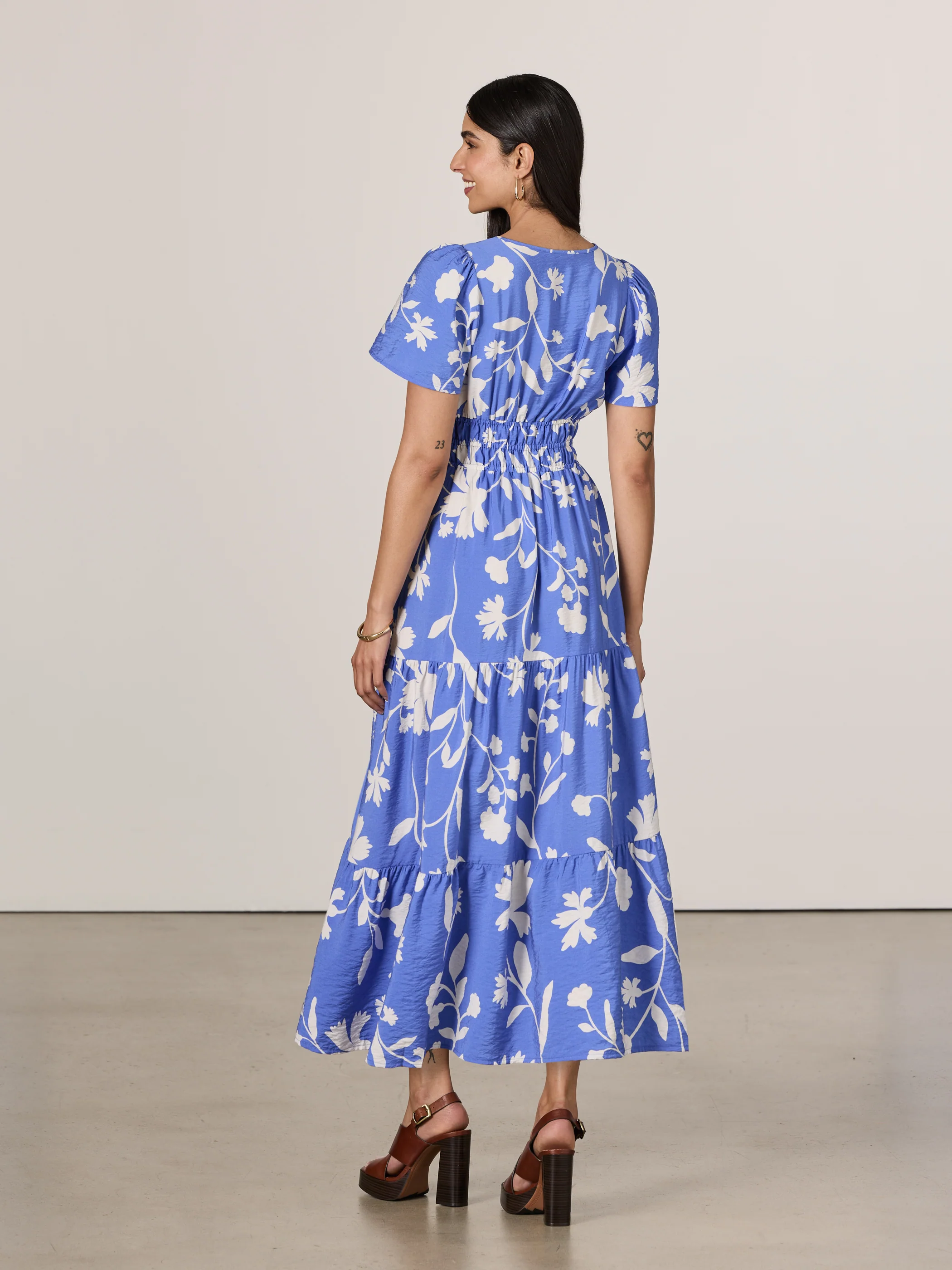 Short-Sleeve Split-Neck Maxi Dress - Image 3