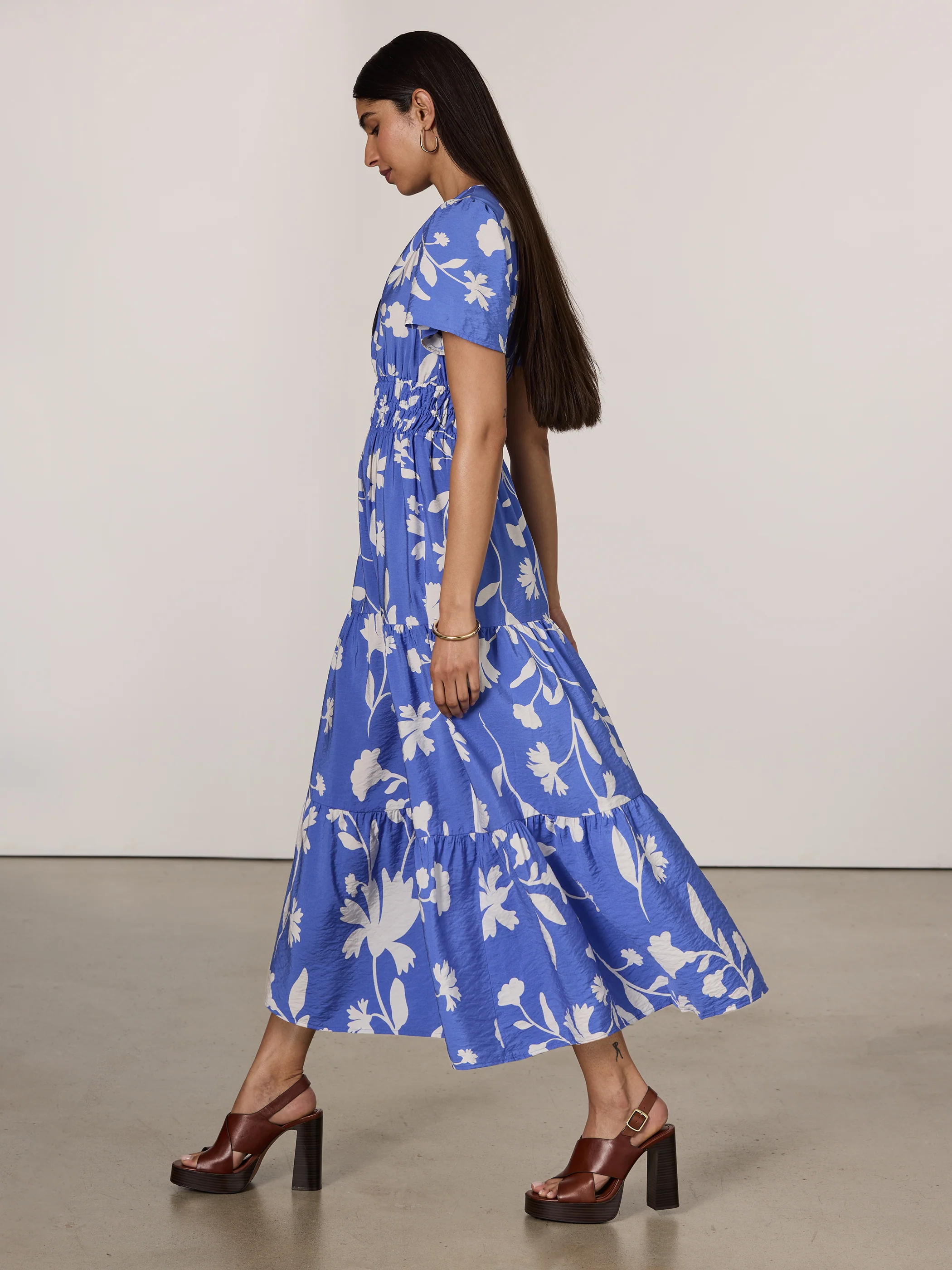 Short-Sleeve Split-Neck Maxi Dress - Image 4