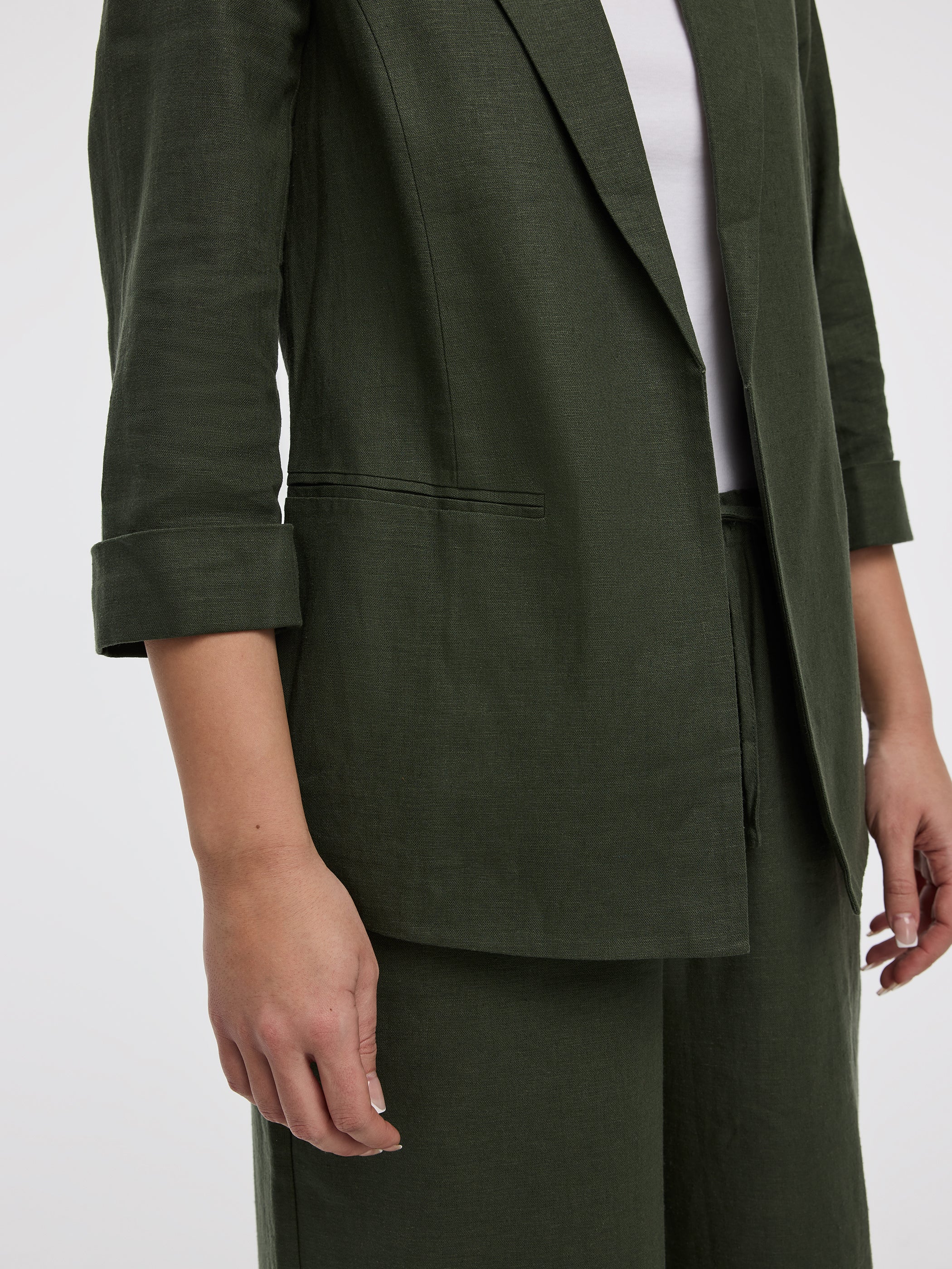 Open Linen Blazer with 3/4 Sleeves - Image 10