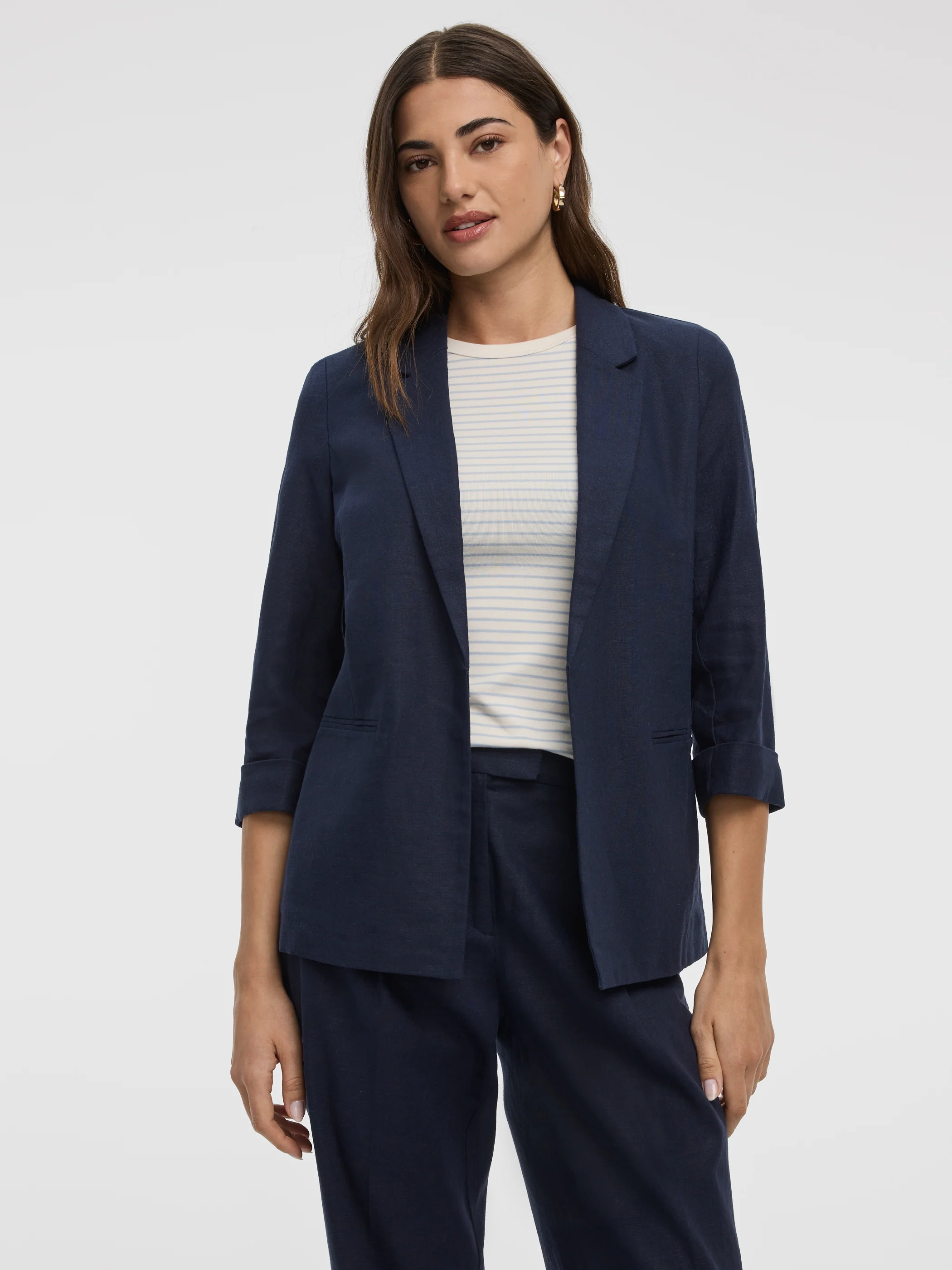 Open Linen Blazer with 3/4 Sleeves - Image 13