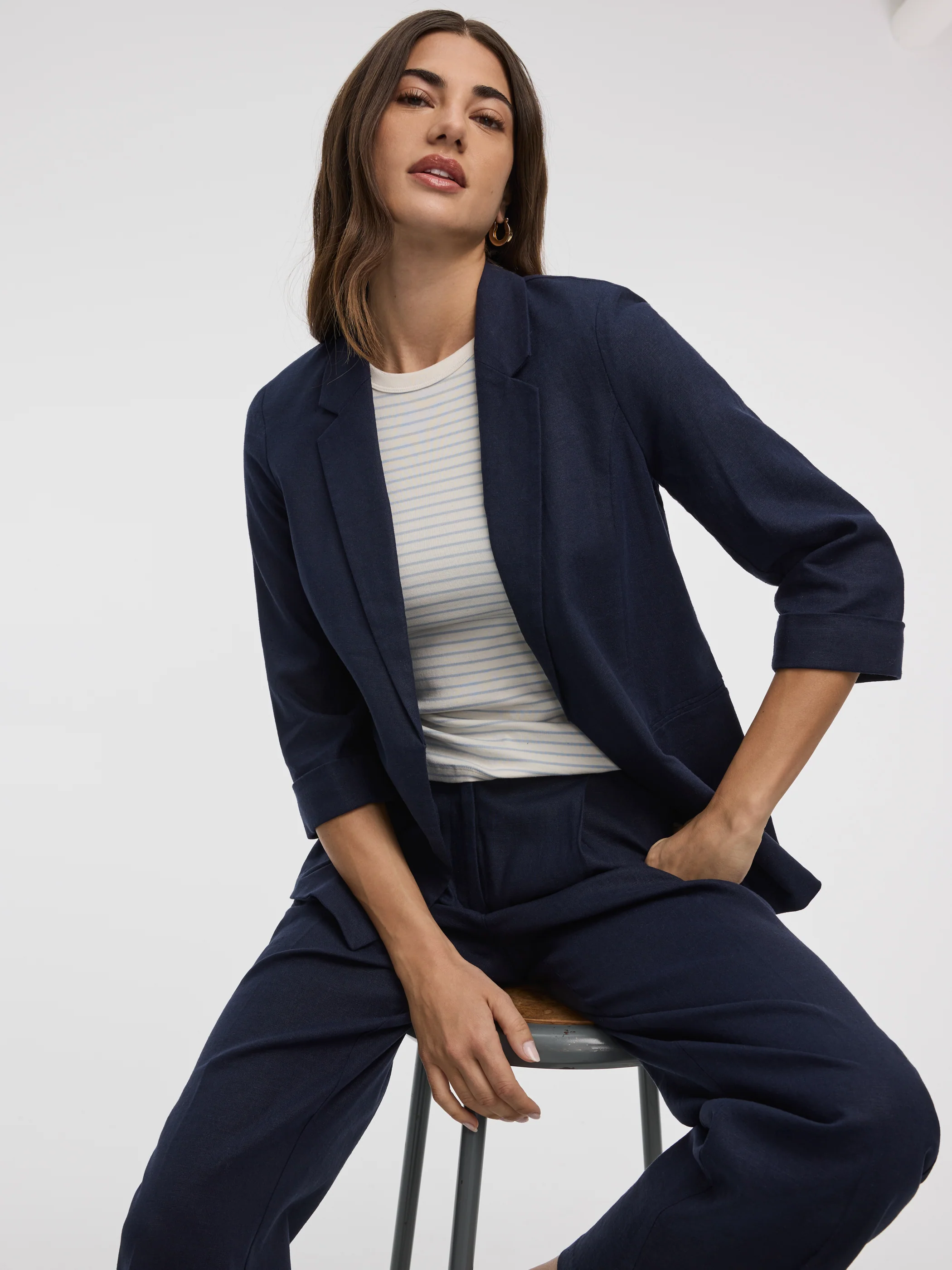 Open Linen Blazer with 3/4 Sleeves - Image 16