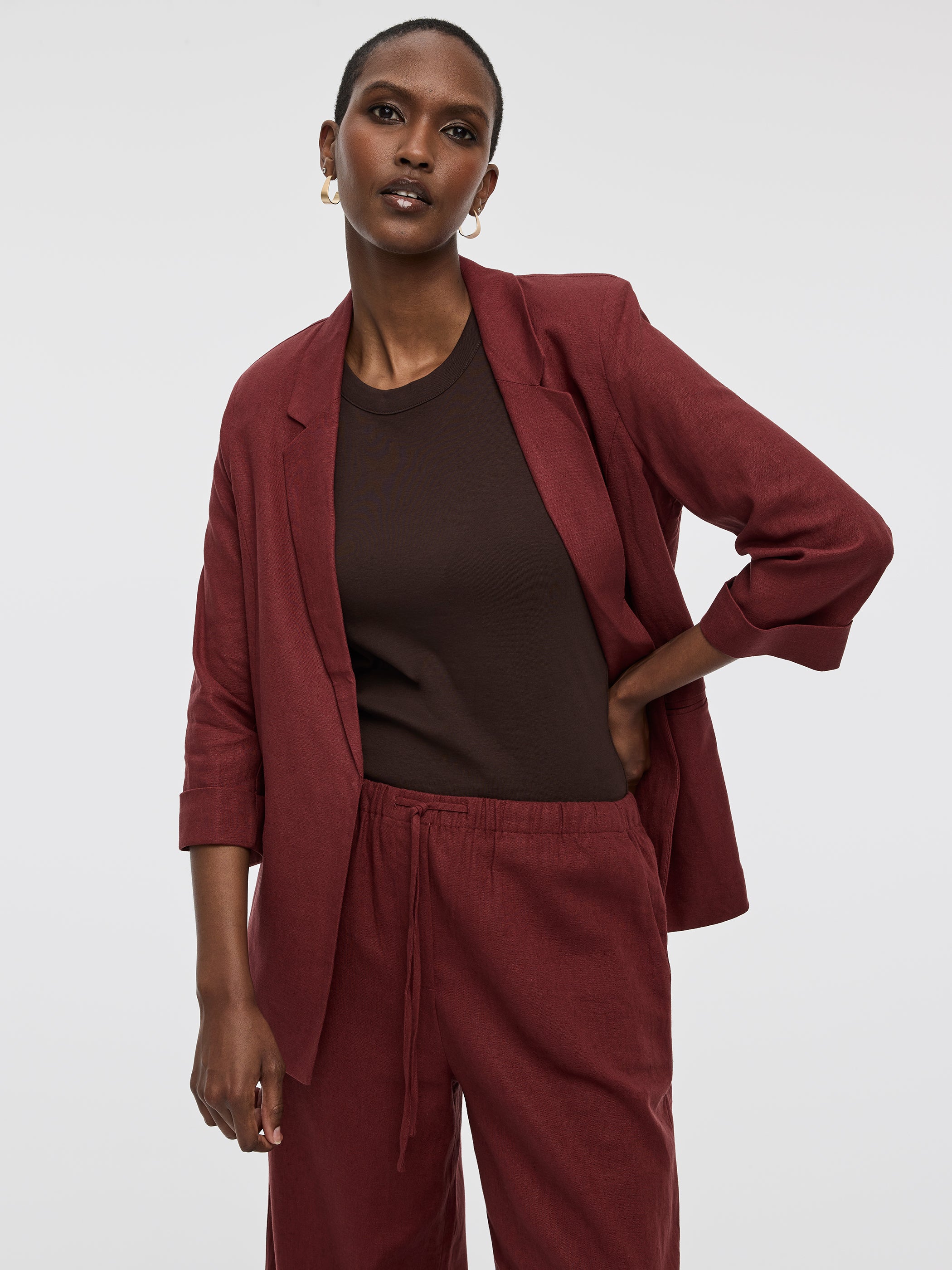 Open Linen Blazer with 3/4 Sleeves - Image 17
