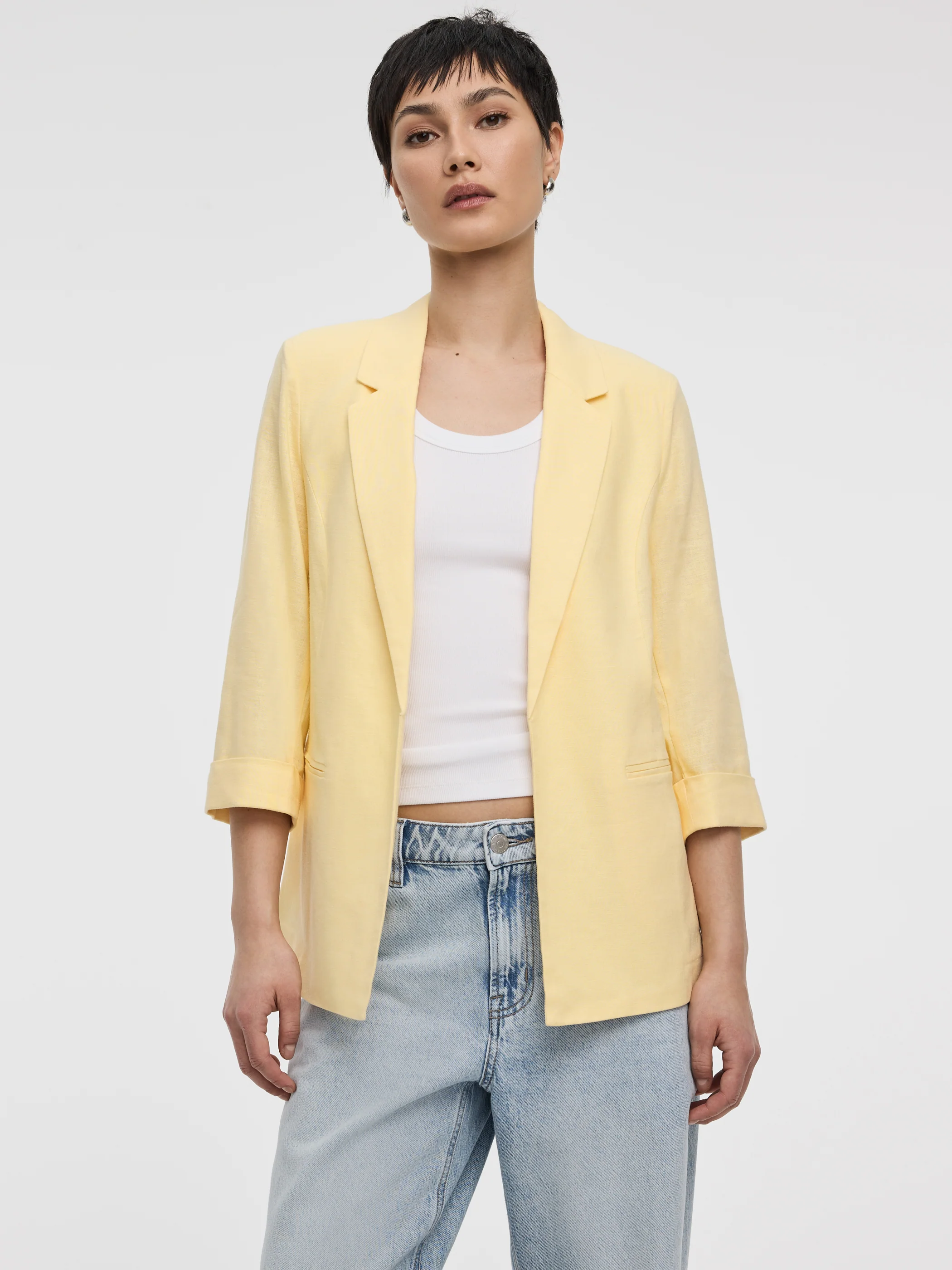 Open Linen Blazer with 3/4 Sleeves - Image 21