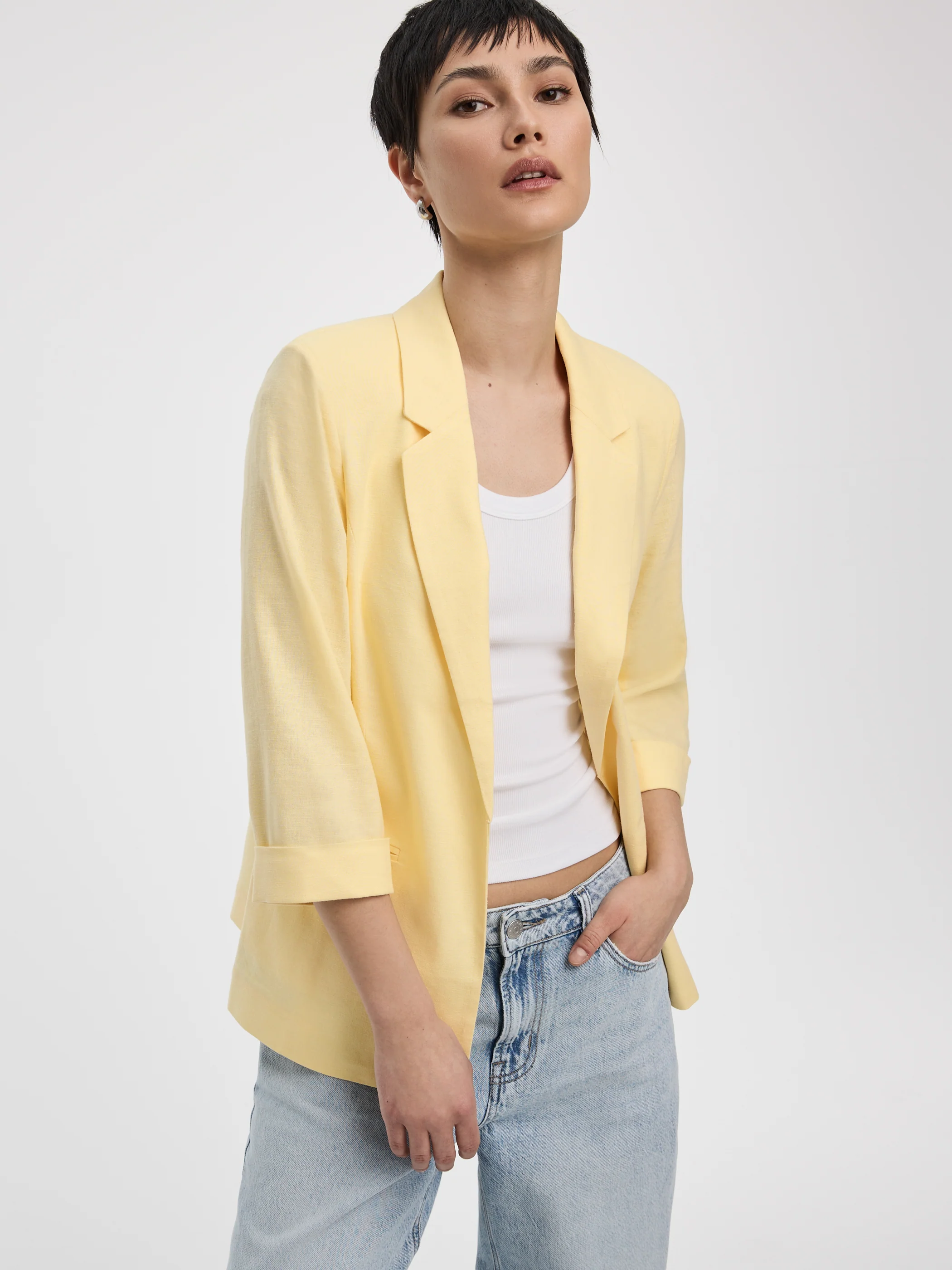 Open Linen Blazer with 3/4 Sleeves - Image 24
