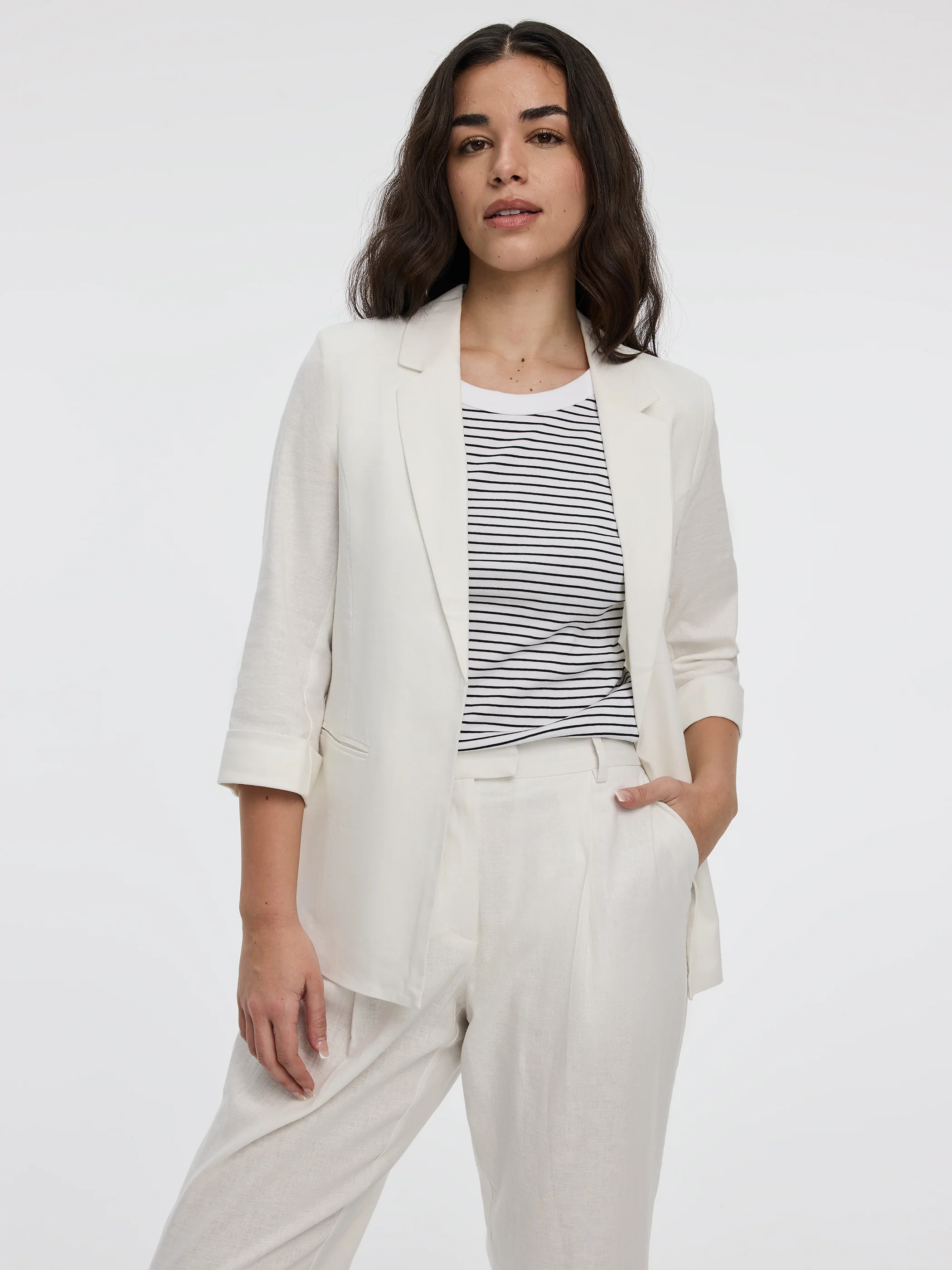 Open Linen Blazer with 3/4 Sleeves - Image 5