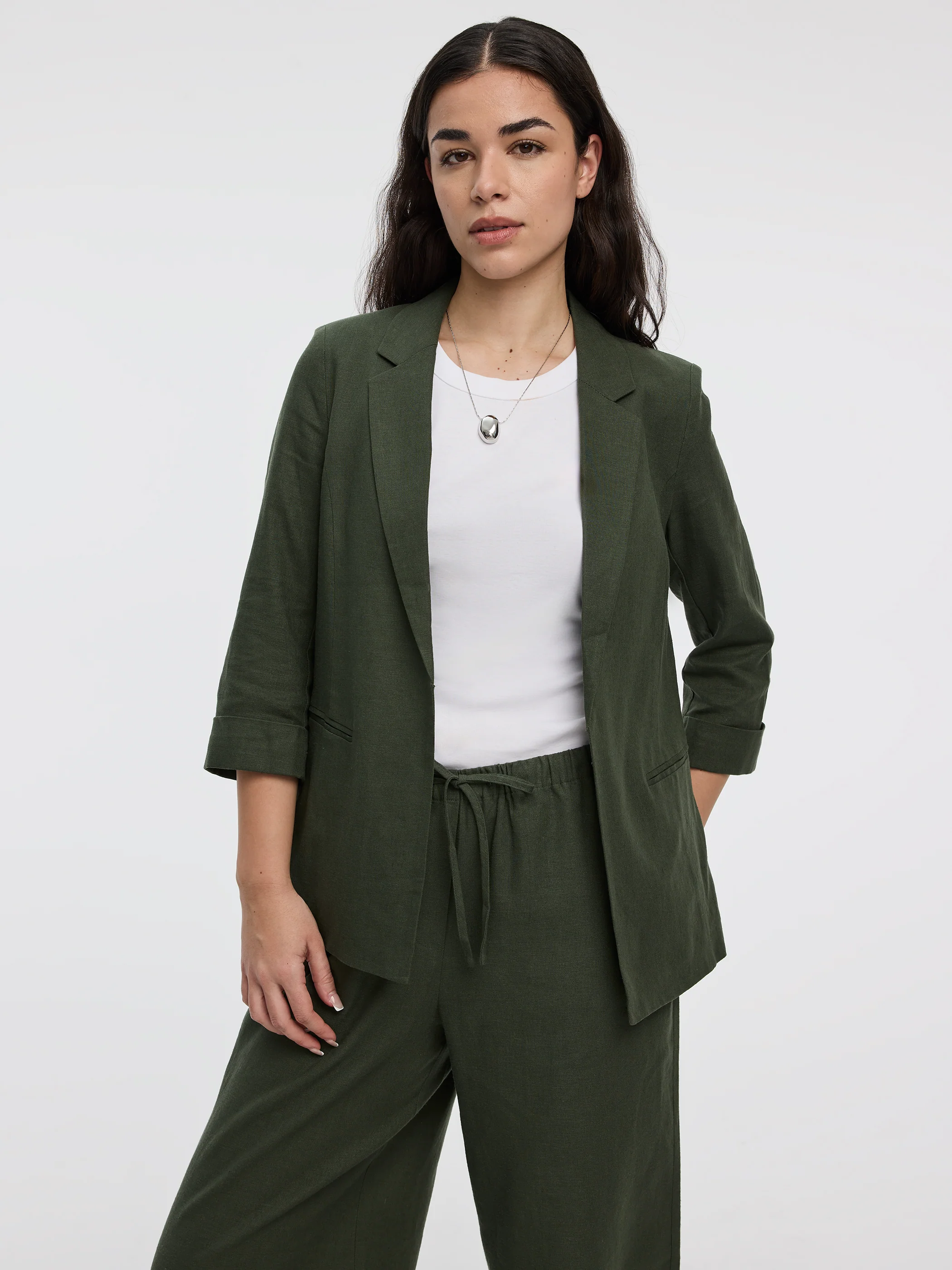 Open Linen Blazer with 3/4 Sleeves - Image 9