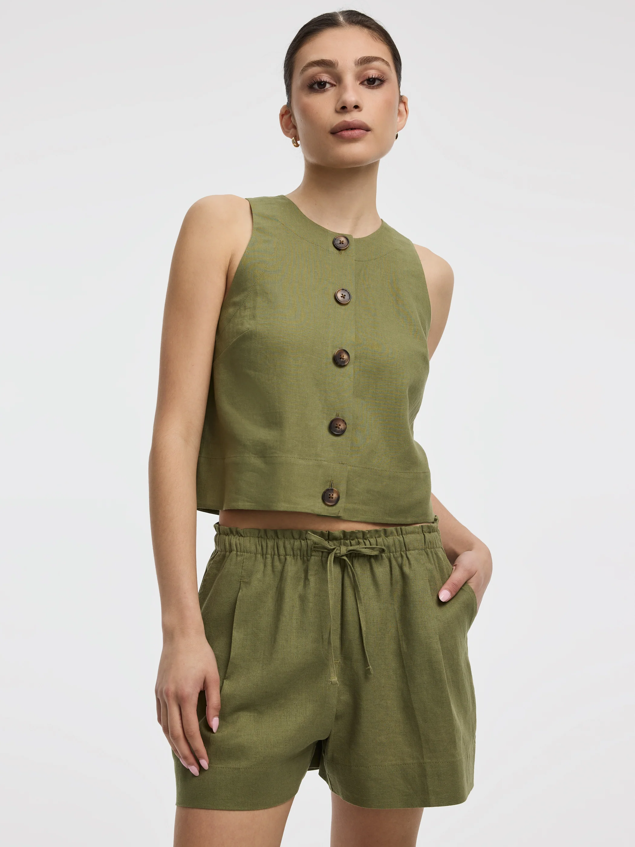 Linen-Blend Shorts with Elastic Waistband - Image 16