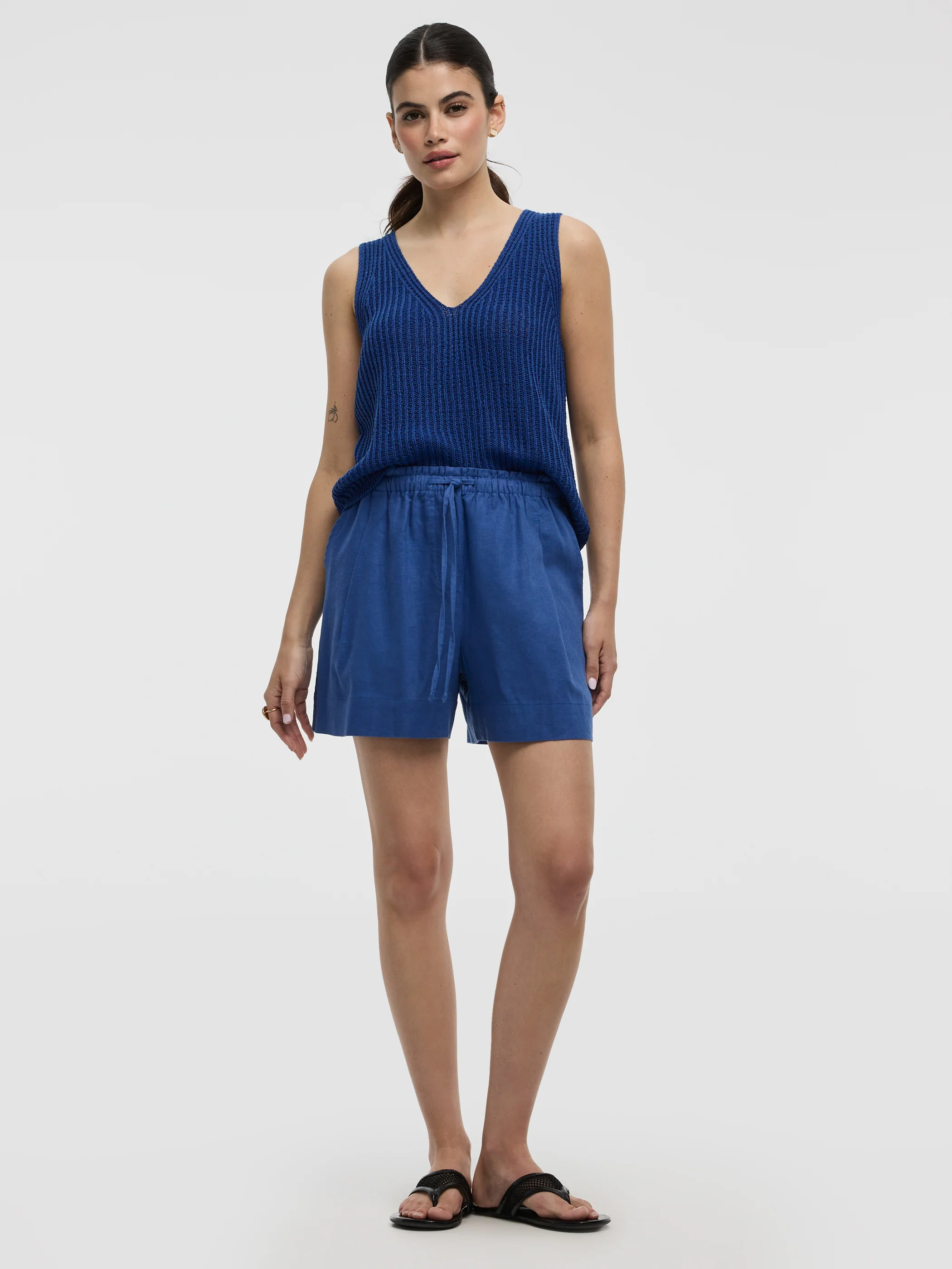 Linen-Blend Shorts with Elastic Waistband - Image 17