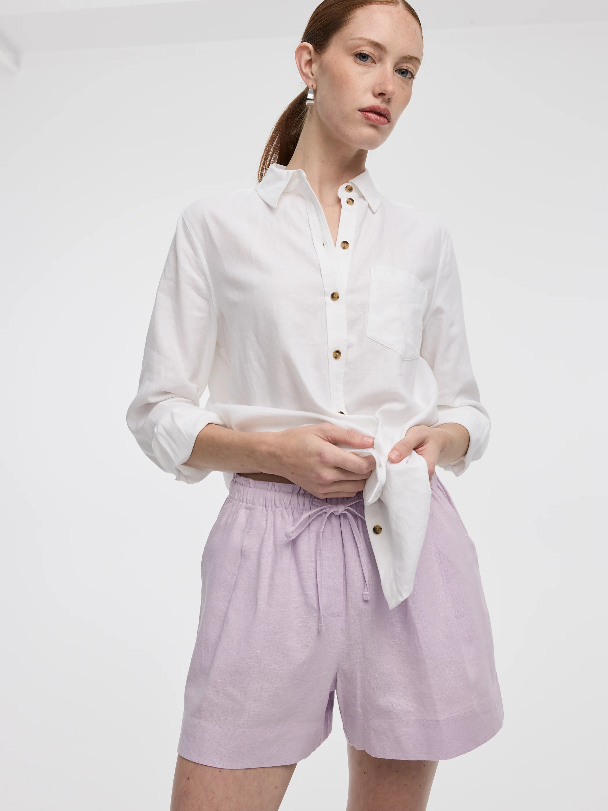 Linen-Blend Shorts with Elastic Waistband - Image 24
