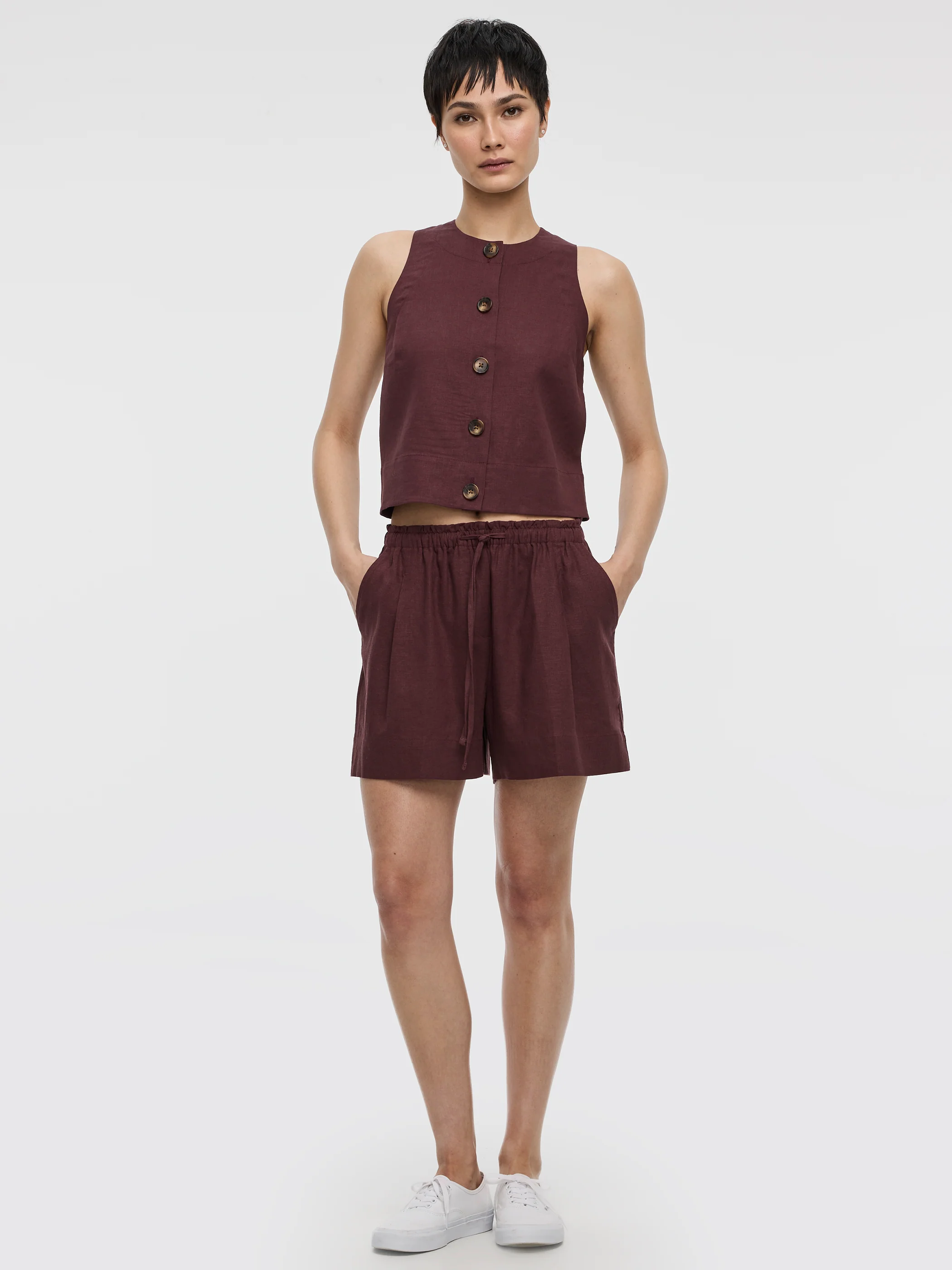 Linen-Blend Shorts with Elastic Waistband - Image 25