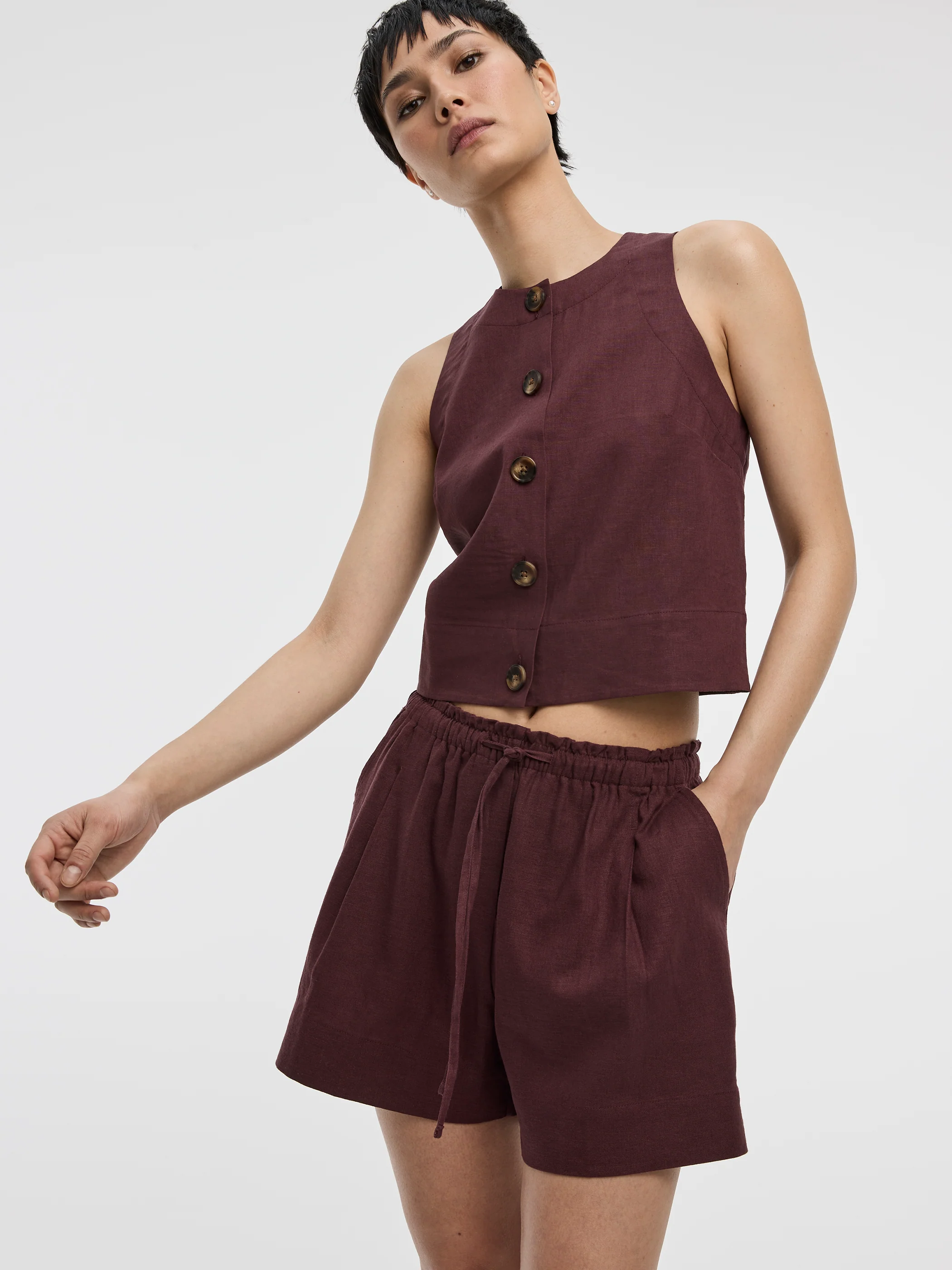 Linen-Blend Shorts with Elastic Waistband - Image 28