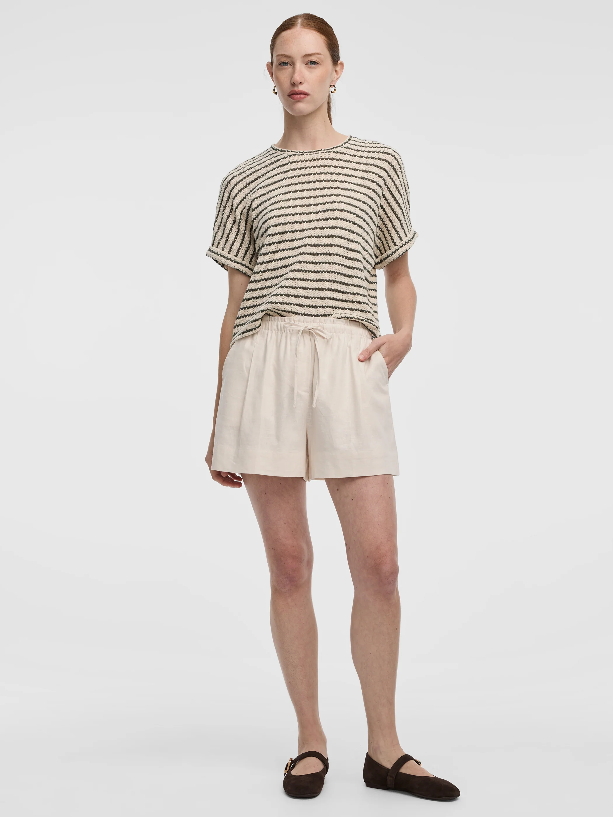 Linen-Blend Shorts with Elastic Waistband - Image 5