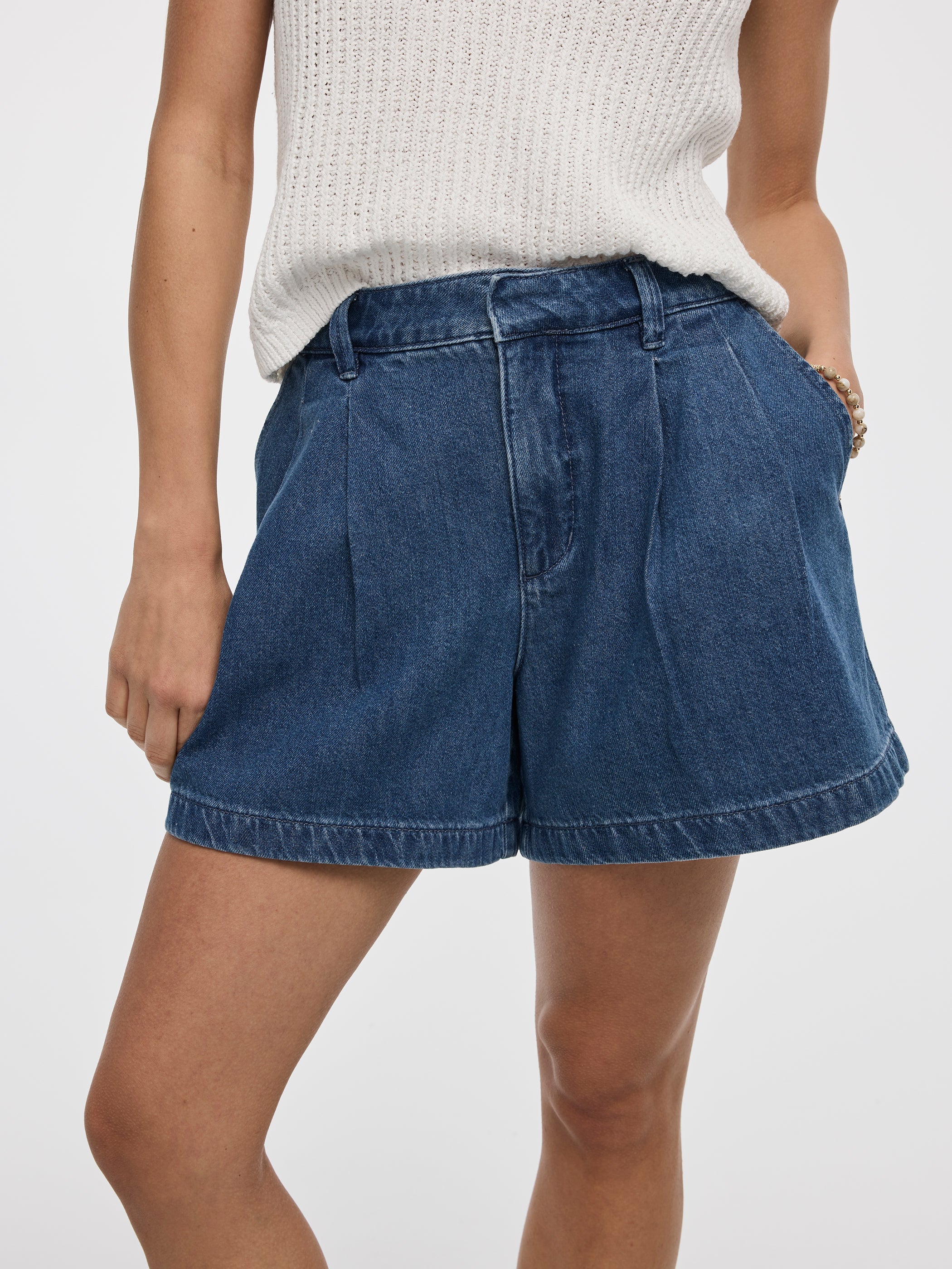 Pleated Denim Shorts - Image 6