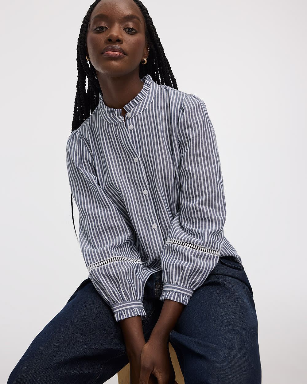 Puffy-Sleeve Mock-Neck Blouse with Embroideries - Image 4
