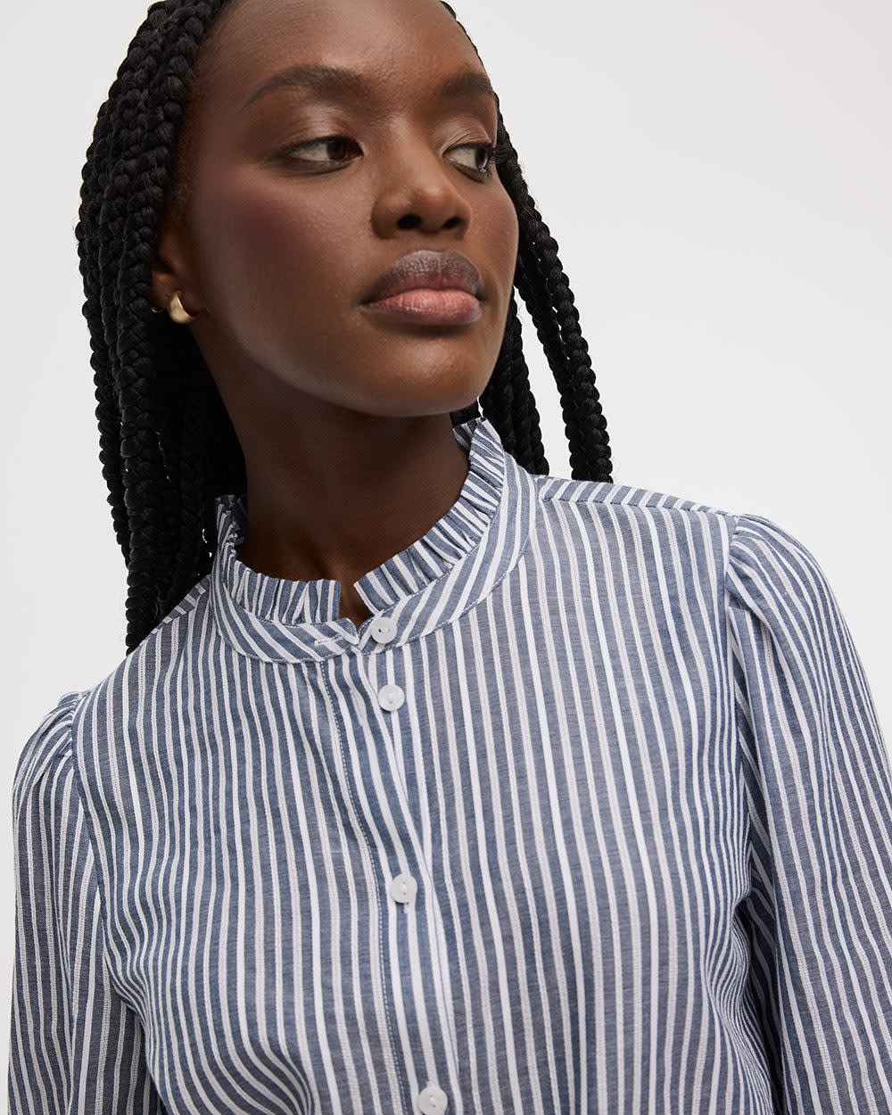 Puffy-Sleeve Mock-Neck Blouse with Embroideries - Image 5