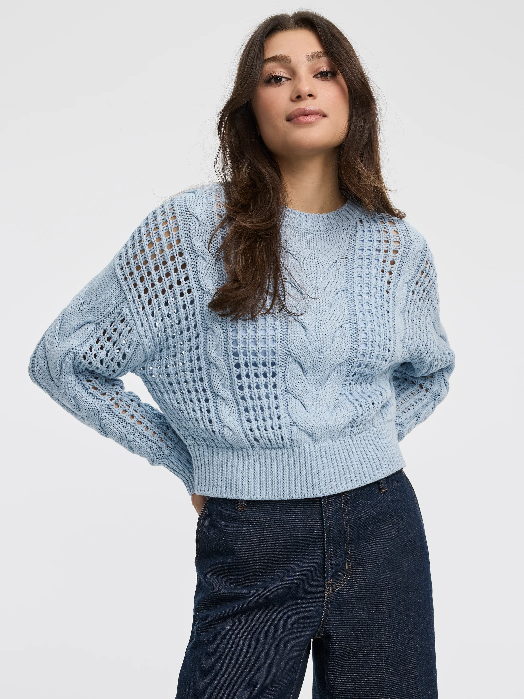 Long-Sleeve Crew-Neck Sweater with Open Stitches - Image 5