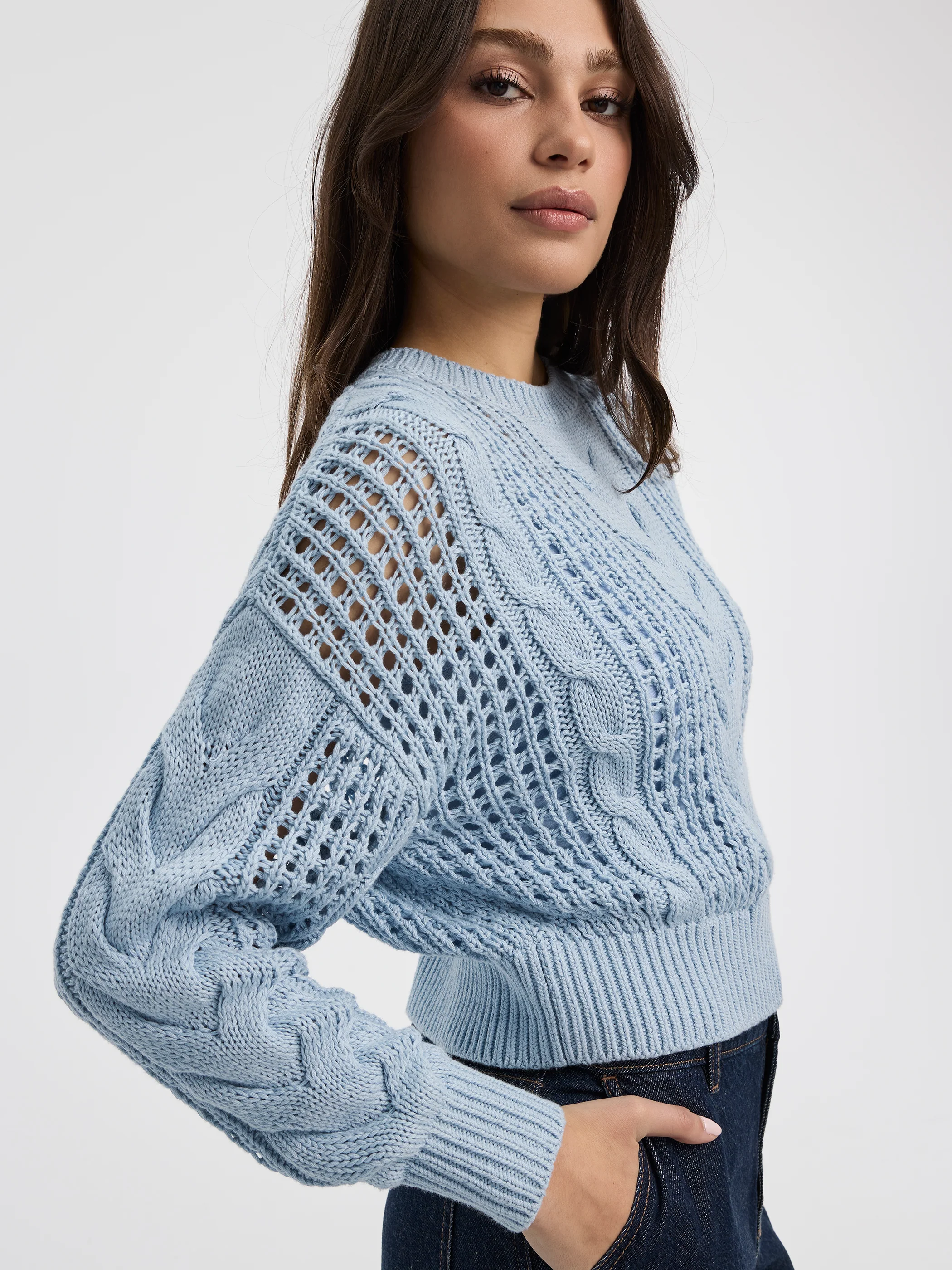 Long-Sleeve Crew-Neck Sweater with Open Stitches - Image 8
