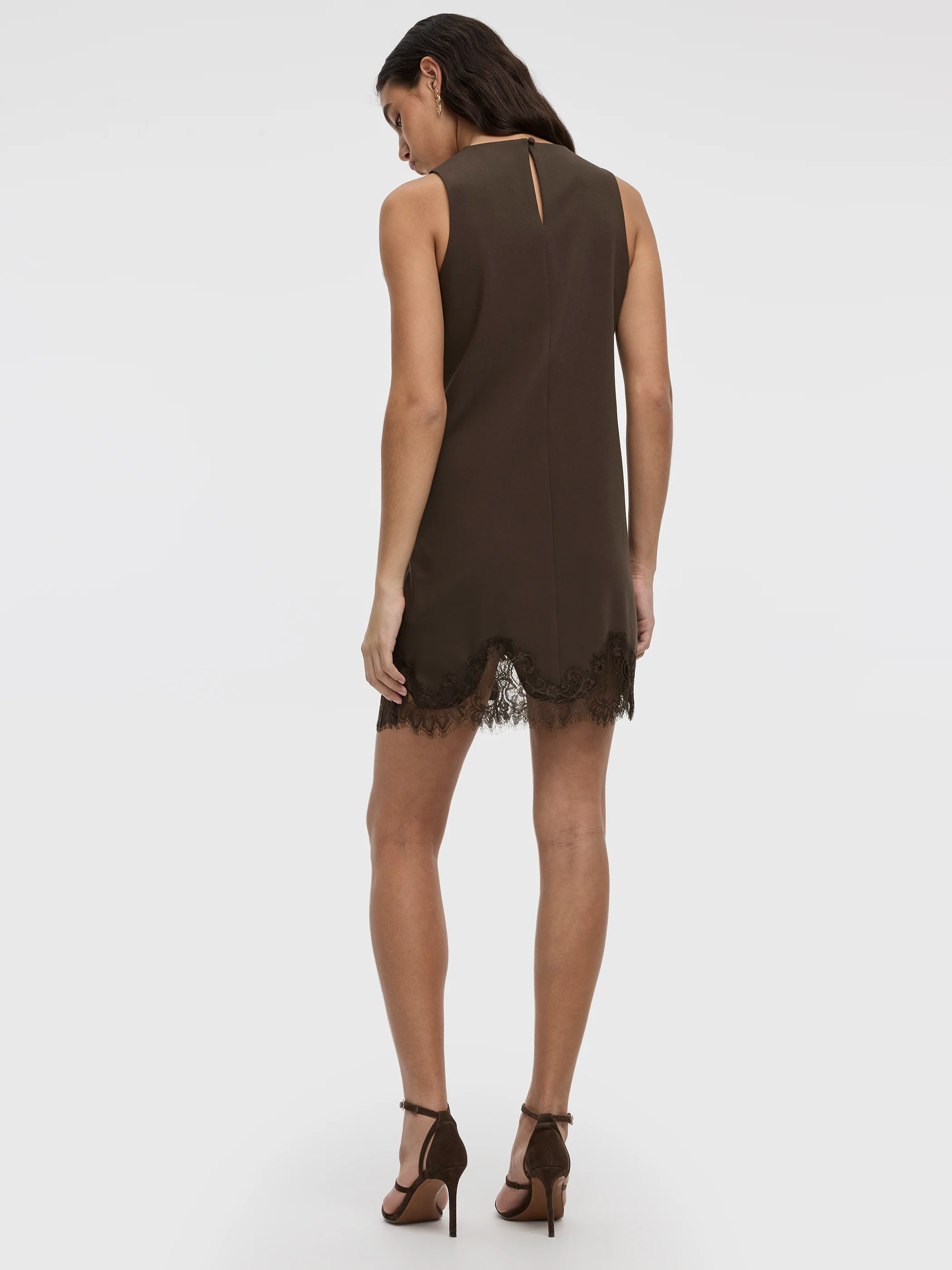 Sleeveless Crew-Neck Shift Dress Lace Trim - Image 3