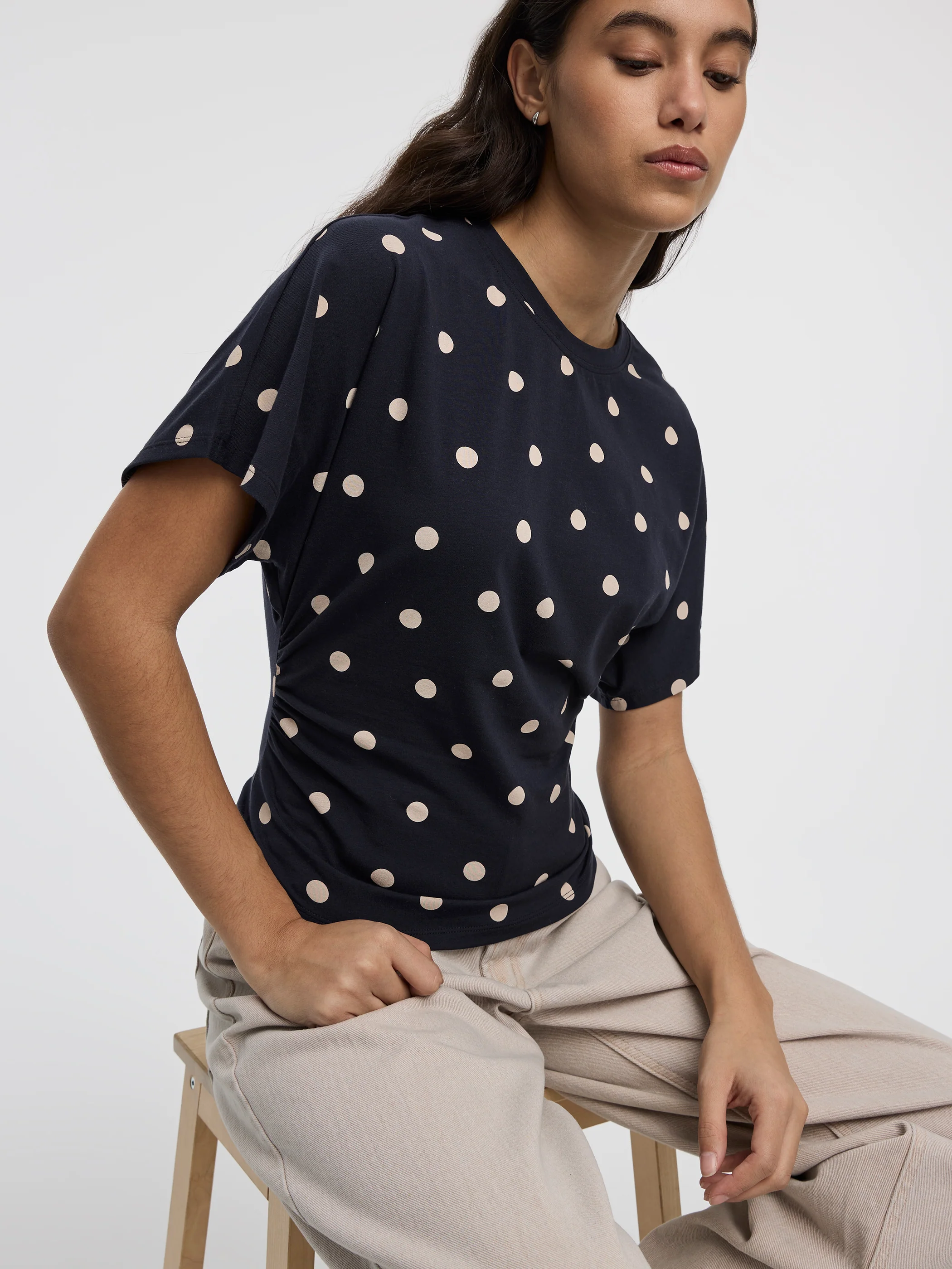 Short-Sleeve Crew-Neck Tee with Shirred Sides - Image 16