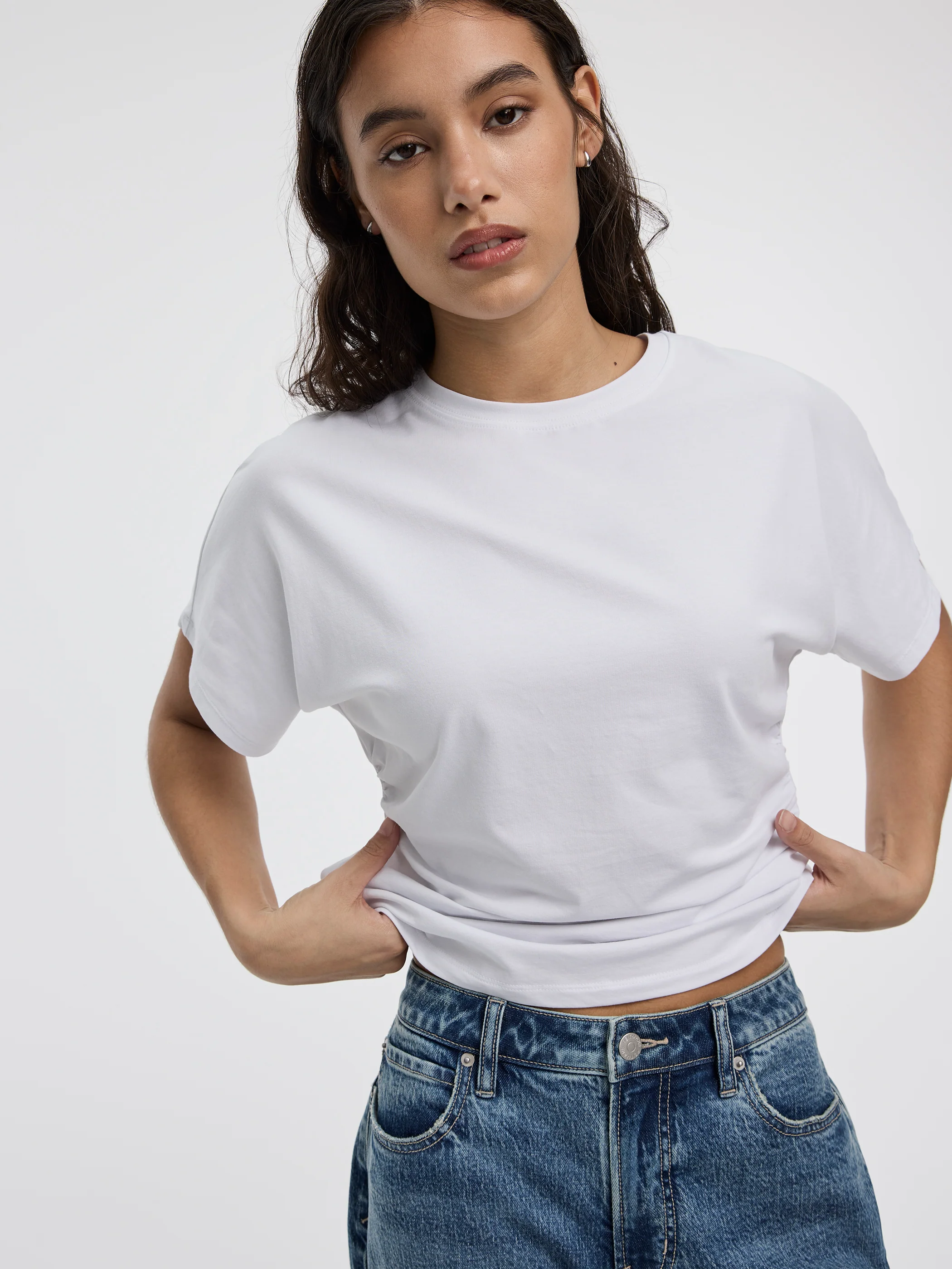 Short-Sleeve Crew-Neck Tee with Shirred Sides - Image 4