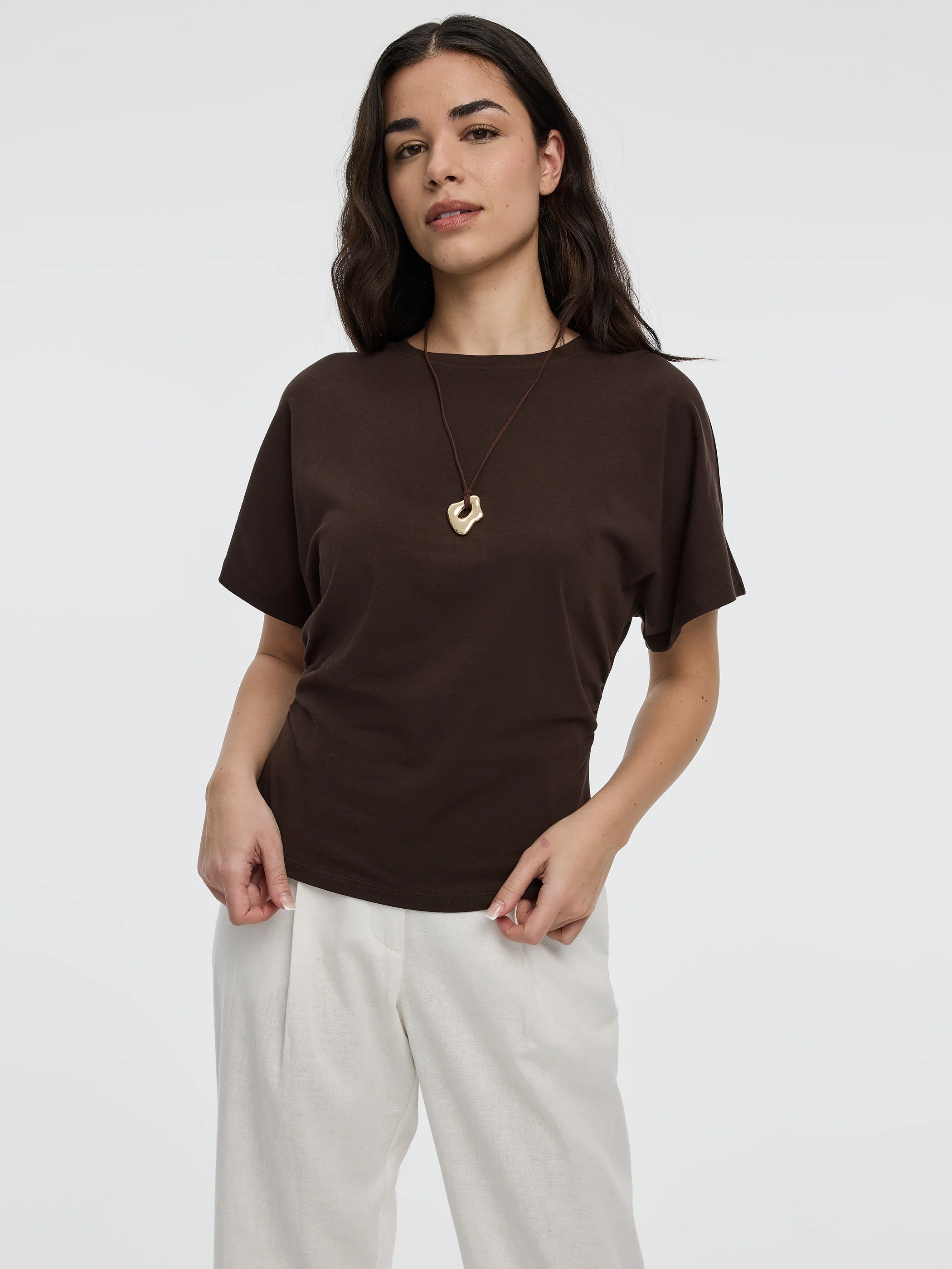 Short-Sleeve Crew-Neck Tee with Shirred Sides - Image 5